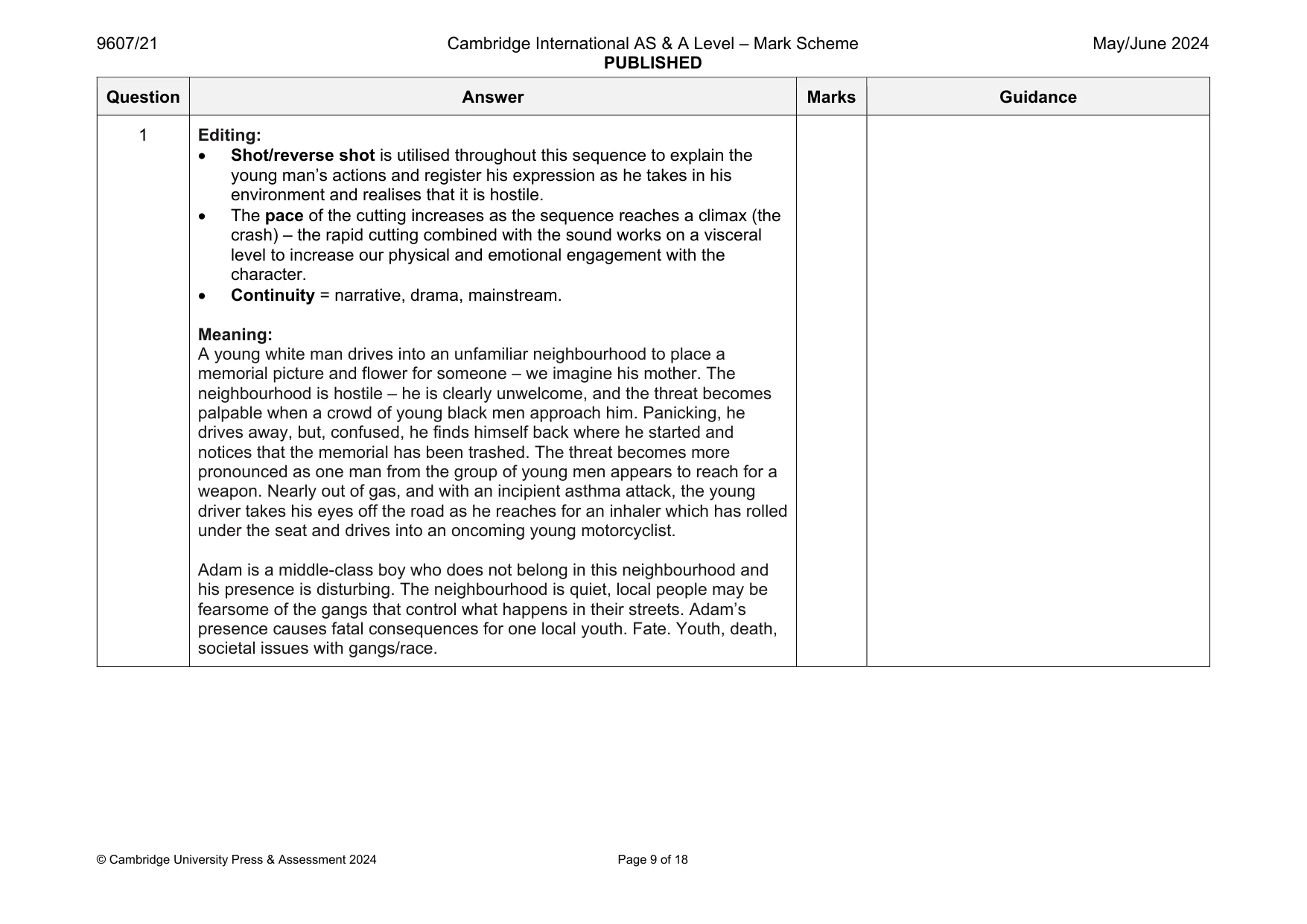 Mark scheme, page 9 of 18