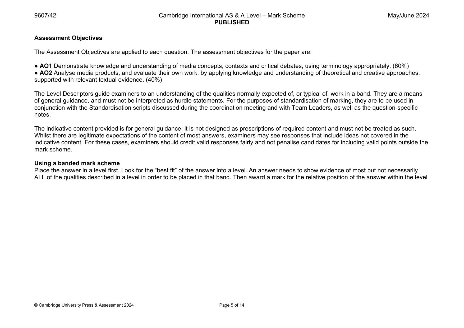 Mark scheme, page 5 of 14