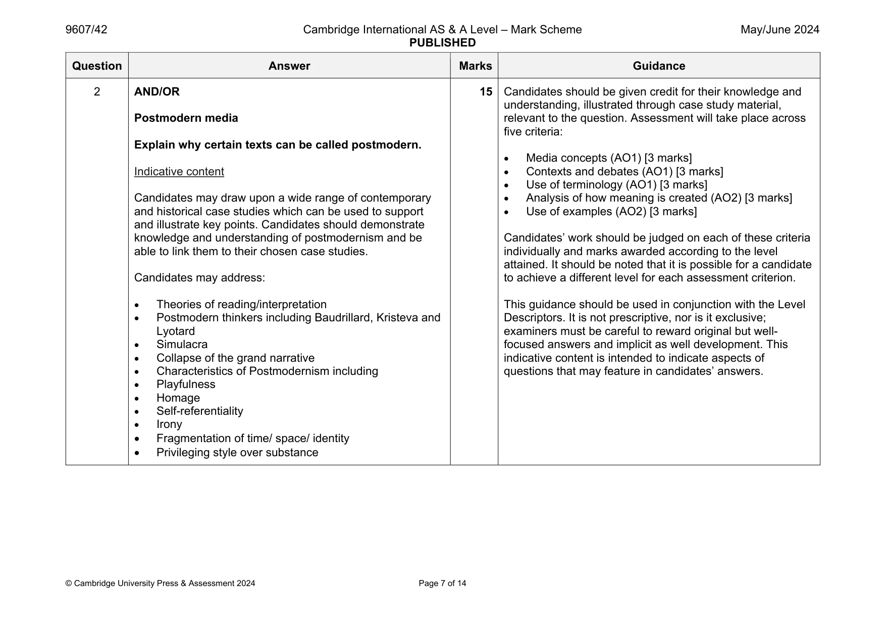 Mark scheme, page 7 of 14