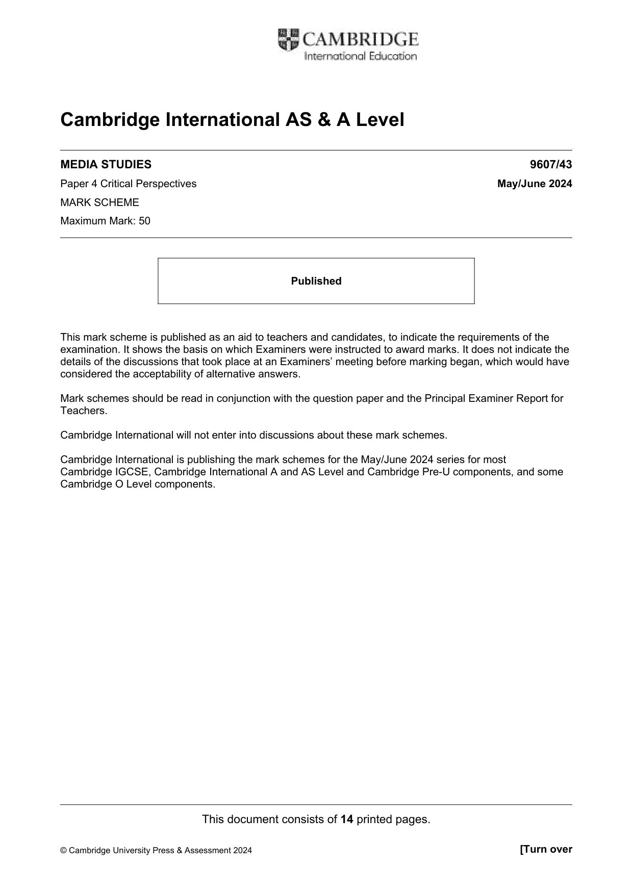 Mark scheme, page 1 of 14