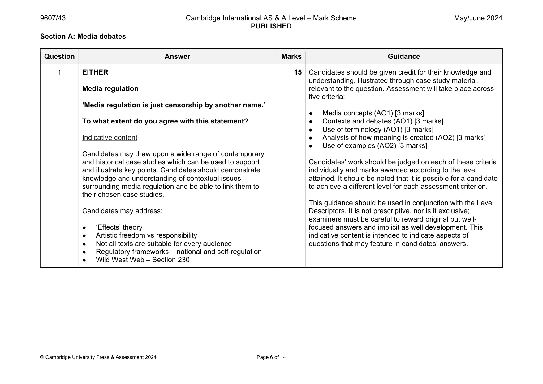 Mark scheme, page 6 of 14