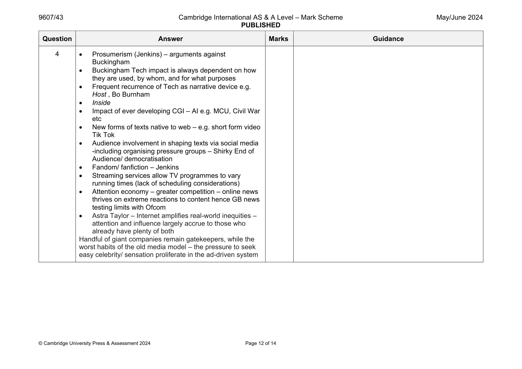 Mark scheme, page 12 of 14