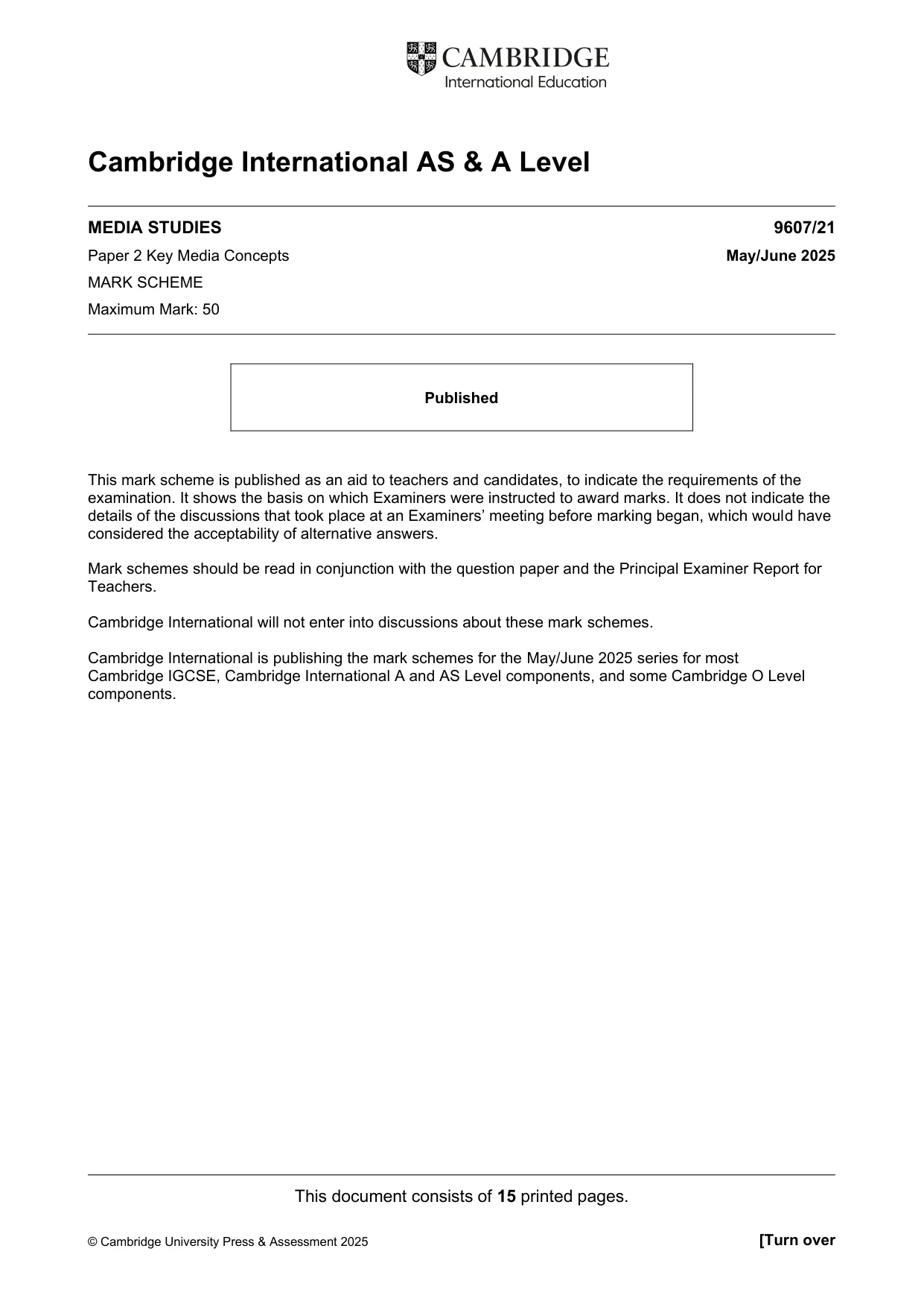 Mark scheme, page 1 of 15
