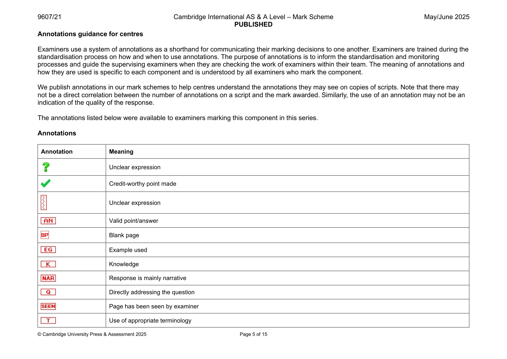 Mark scheme, page 5 of 15