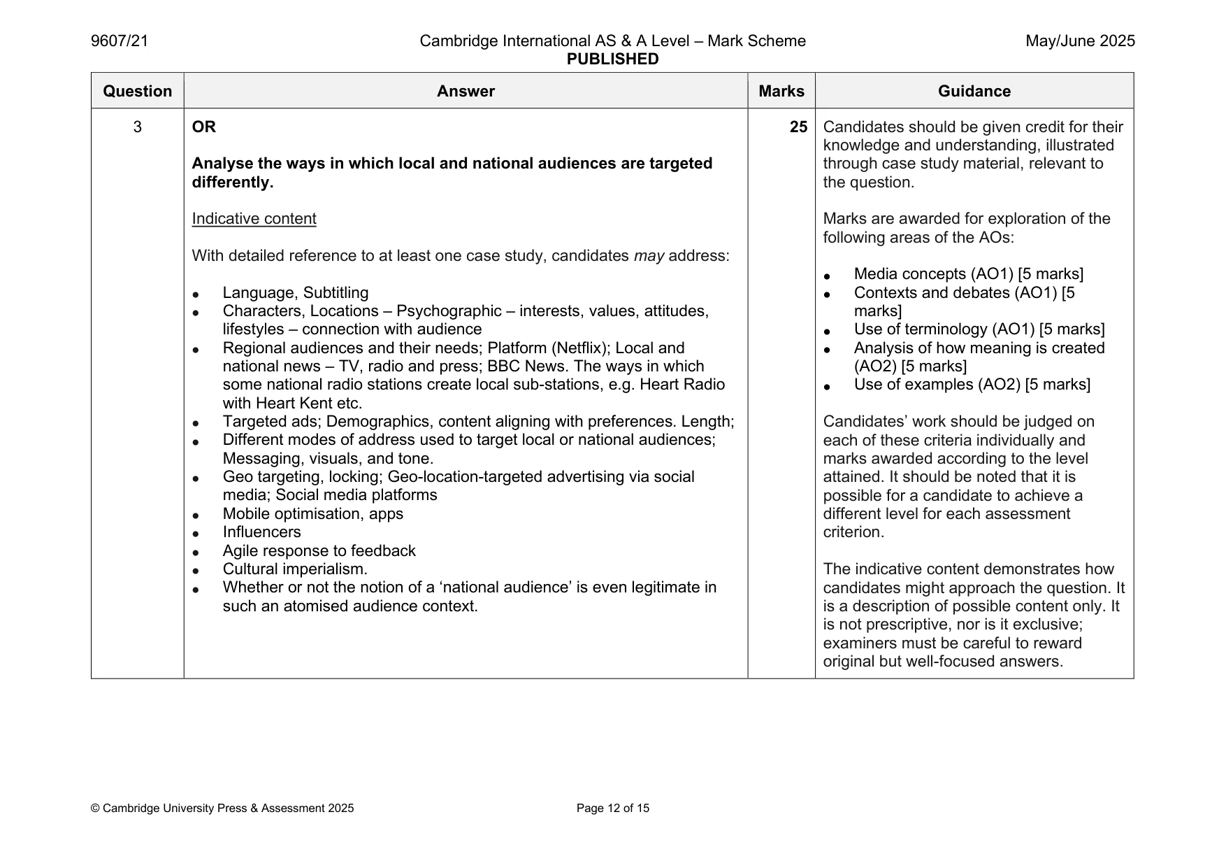 Mark scheme, page 12 of 15
