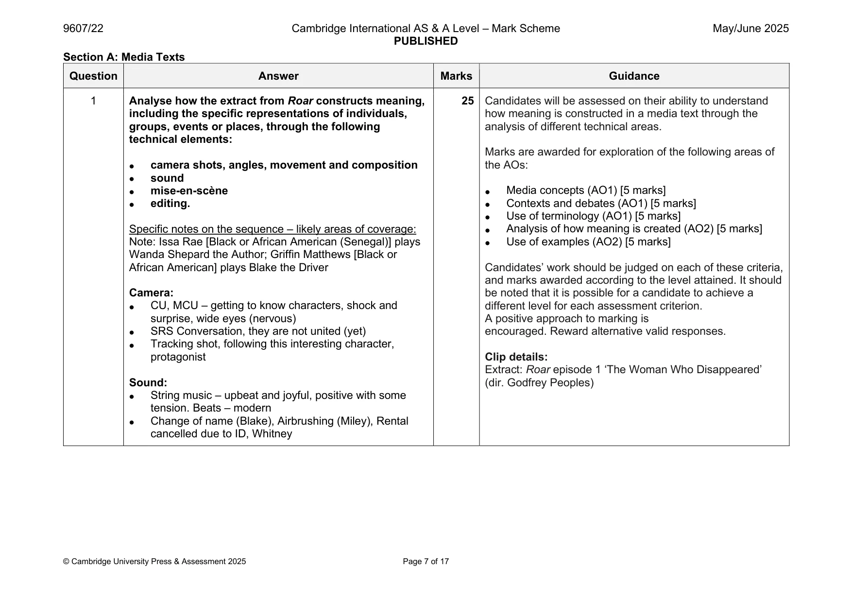 Mark scheme, page 7 of 17