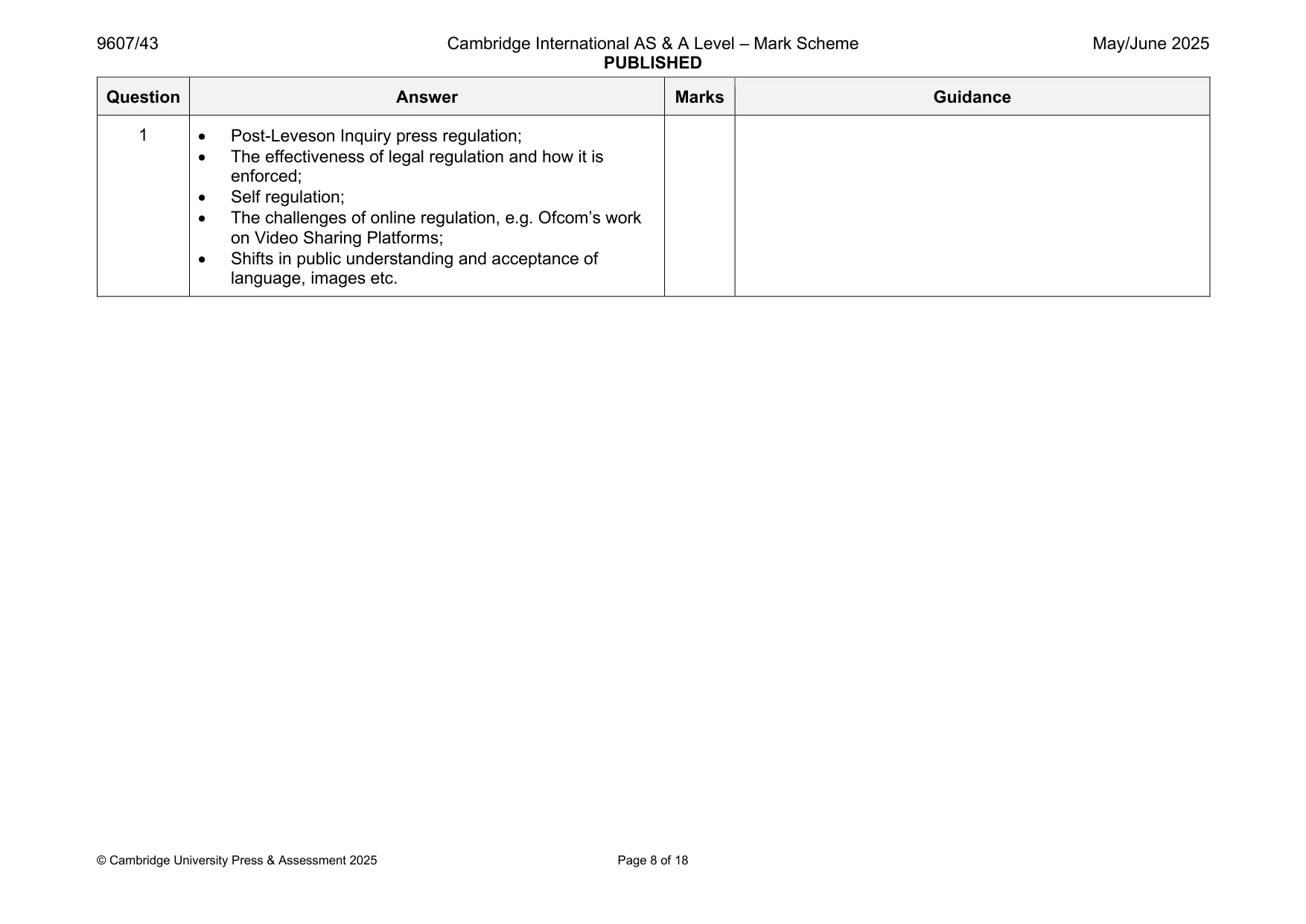 Mark scheme, page 8 of 18