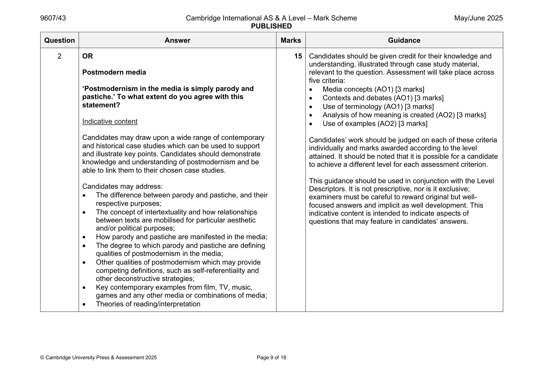 Mark scheme, page 9 of 18