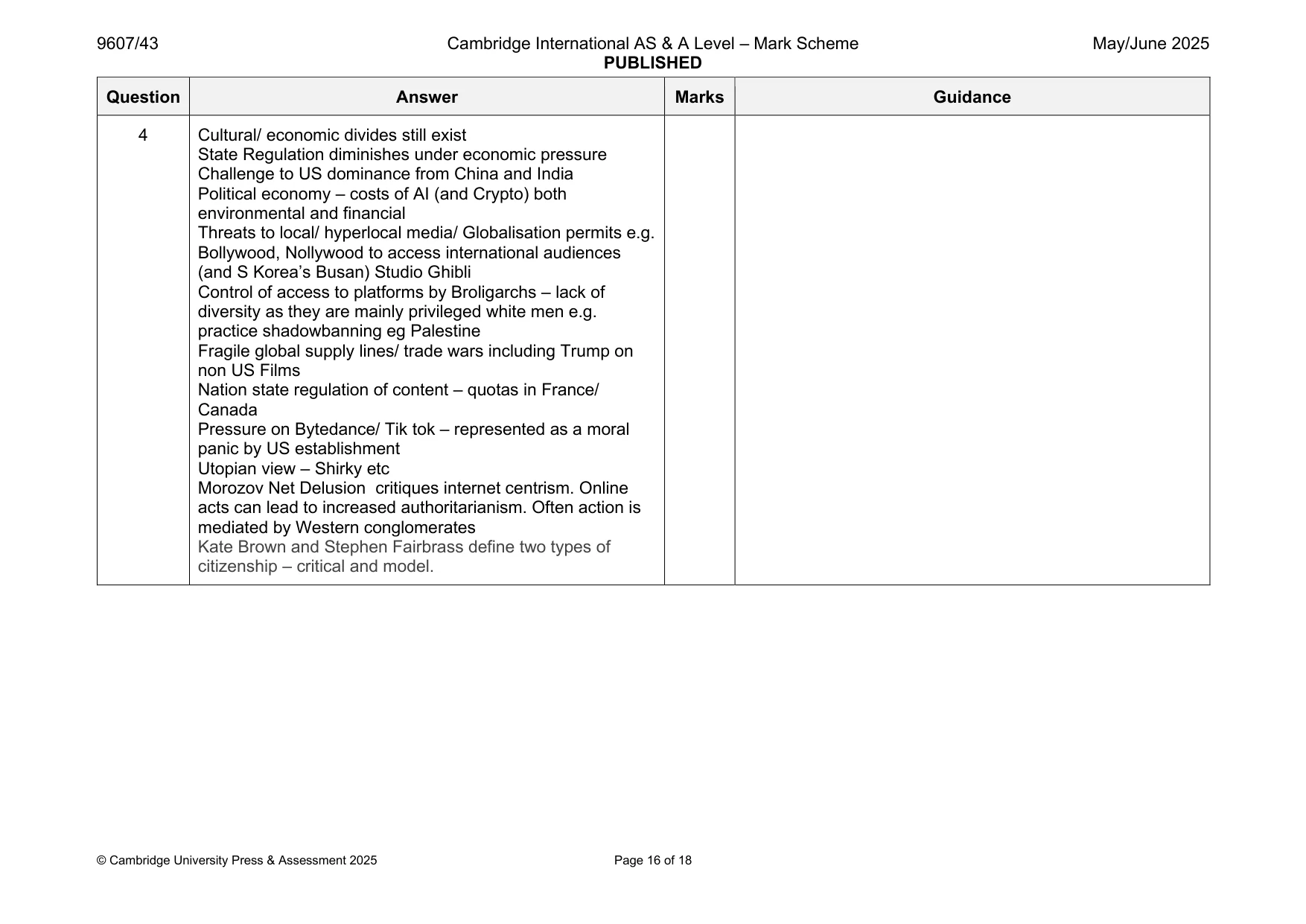 Mark scheme, page 16 of 18