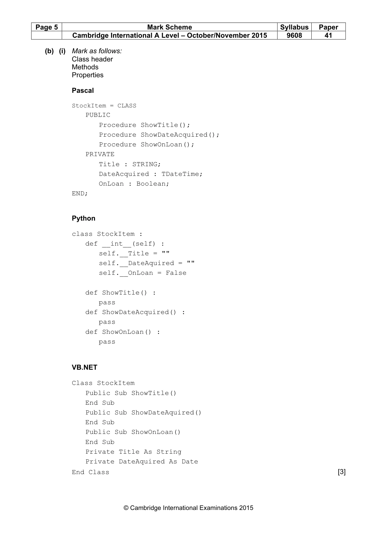 Mark scheme, page 5 of 10