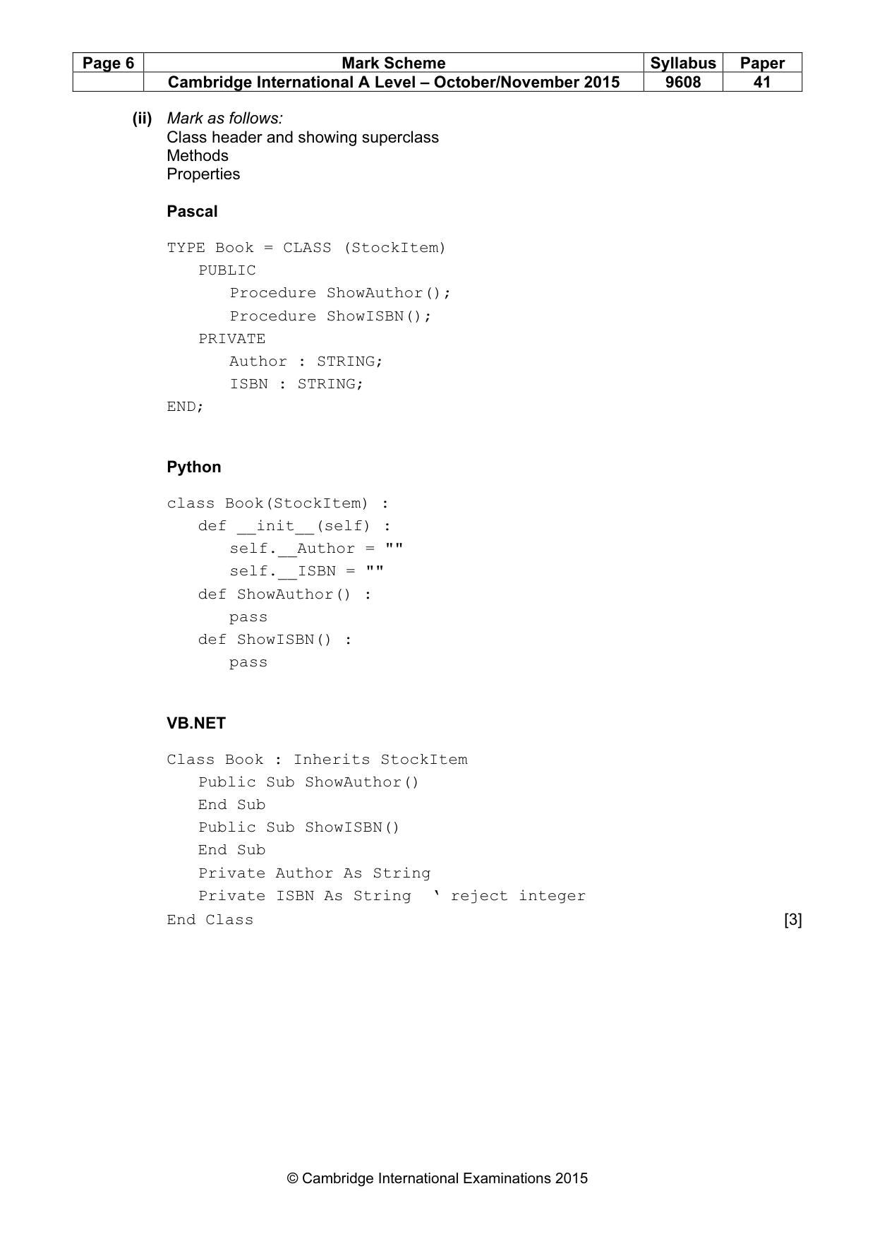 Mark scheme, page 6 of 10