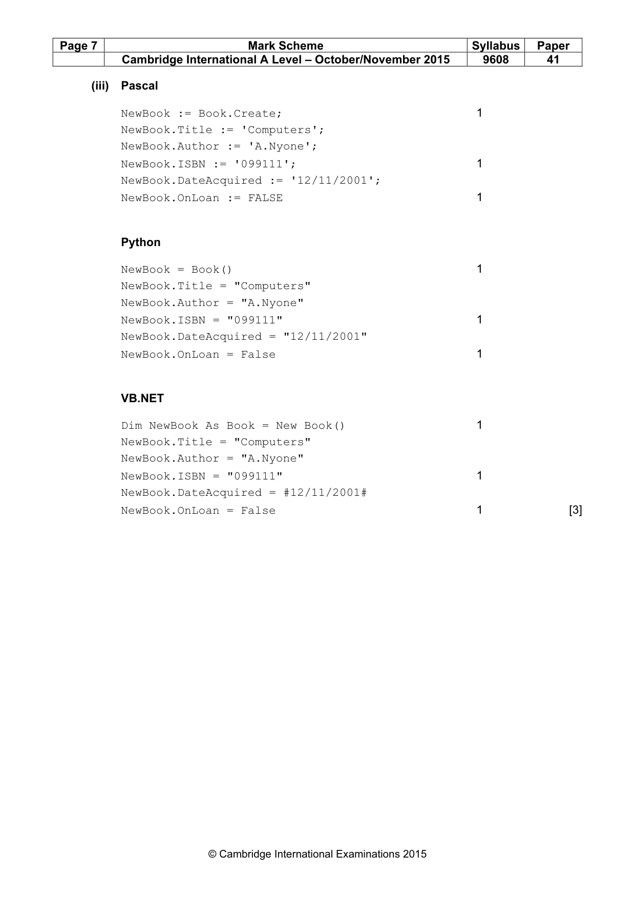 Mark scheme, page 7 of 10