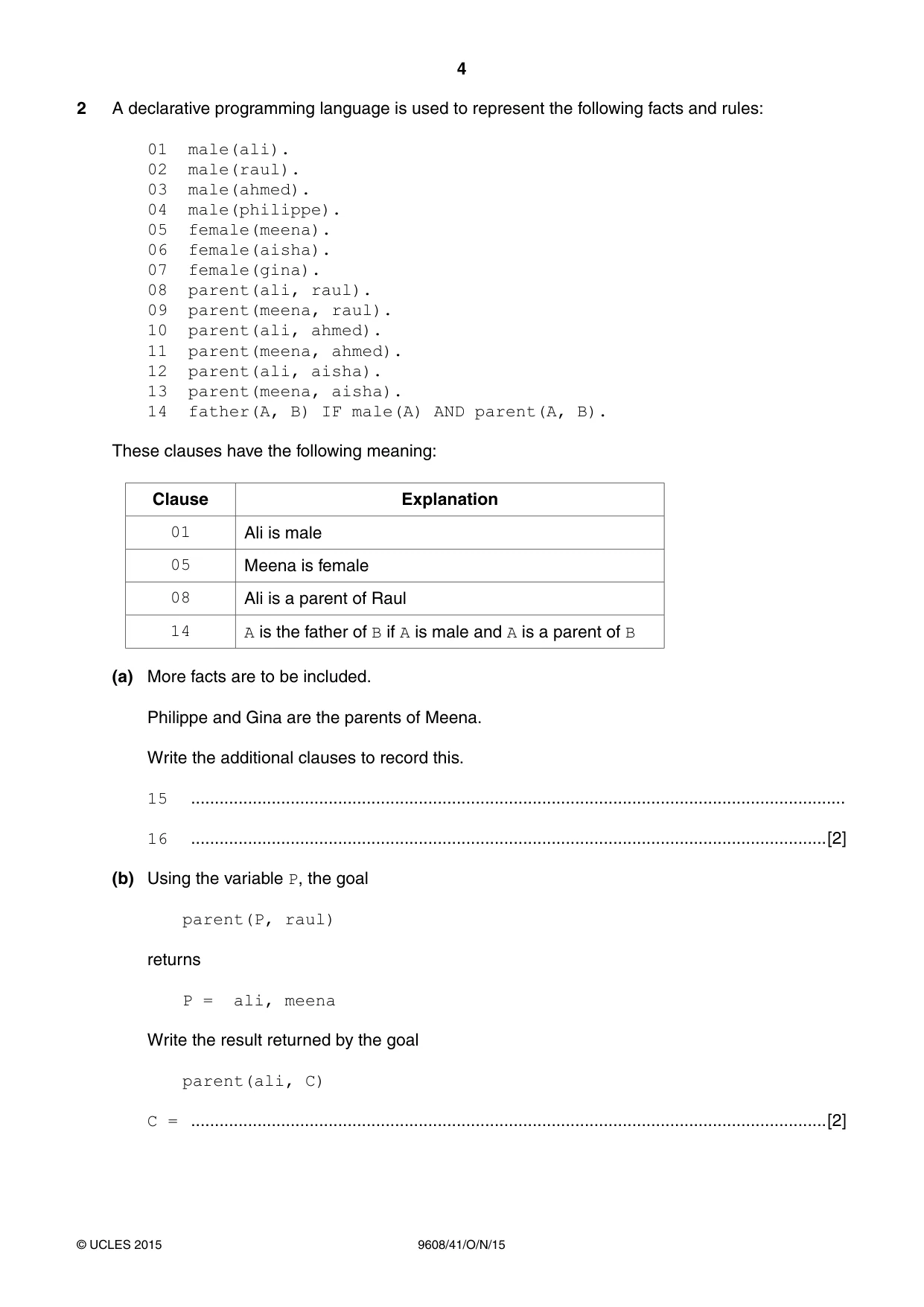 Cambridge A Level Computer Science 9608 2015 Oct/Nov Paper 4 · Variant 1 question paper, page 4 of 16