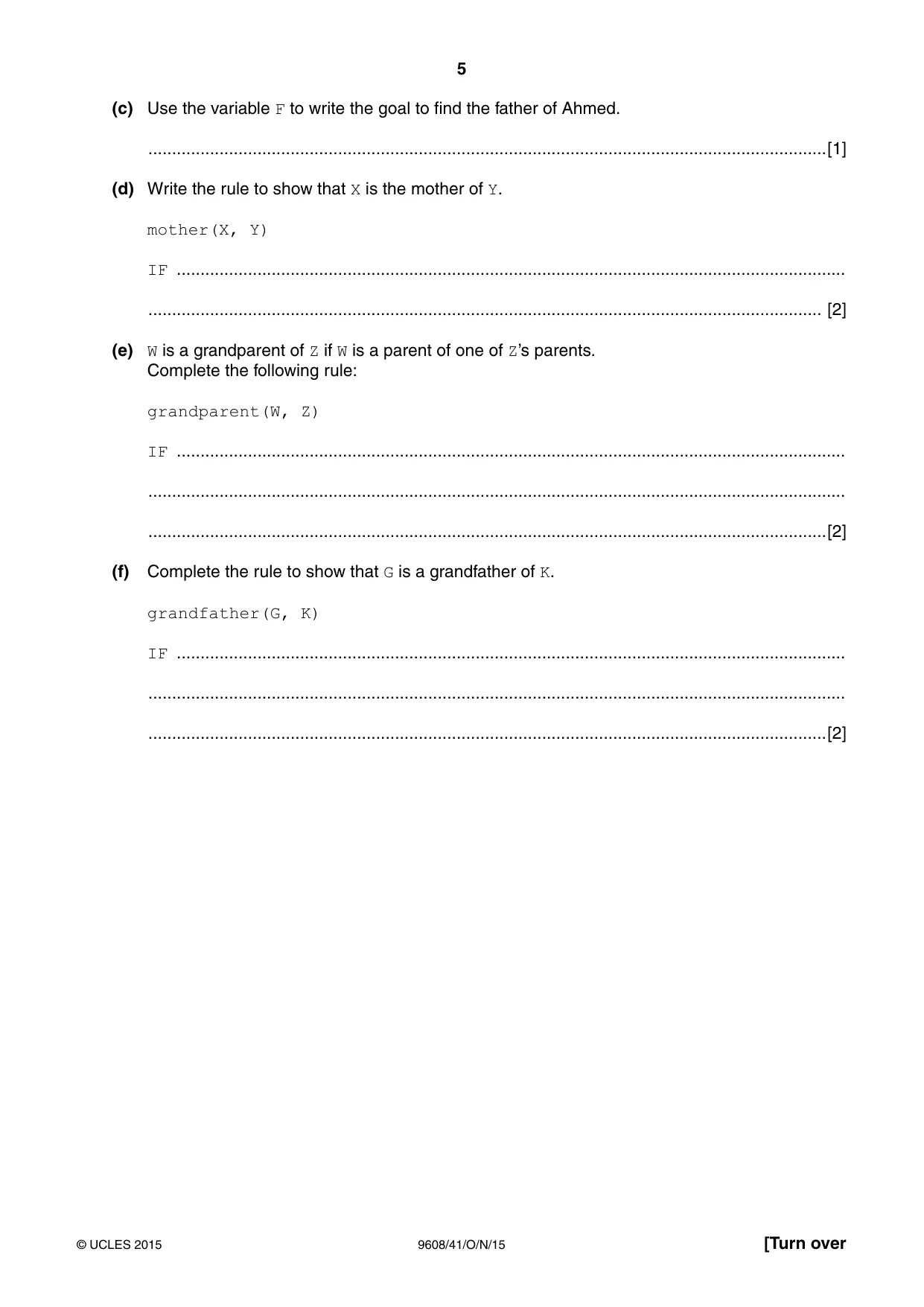 Cambridge A Level Computer Science 9608 2015 Oct/Nov Paper 4 · Variant 1 question paper, page 5 of 16
