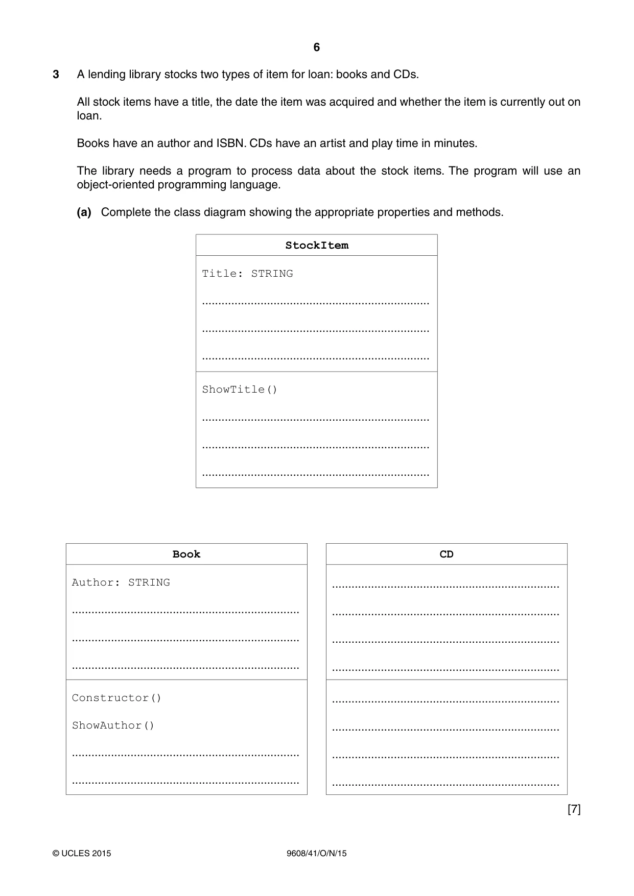 Cambridge A Level Computer Science 9608 2015 Oct/Nov Paper 4 · Variant 1 question paper, page 6 of 16