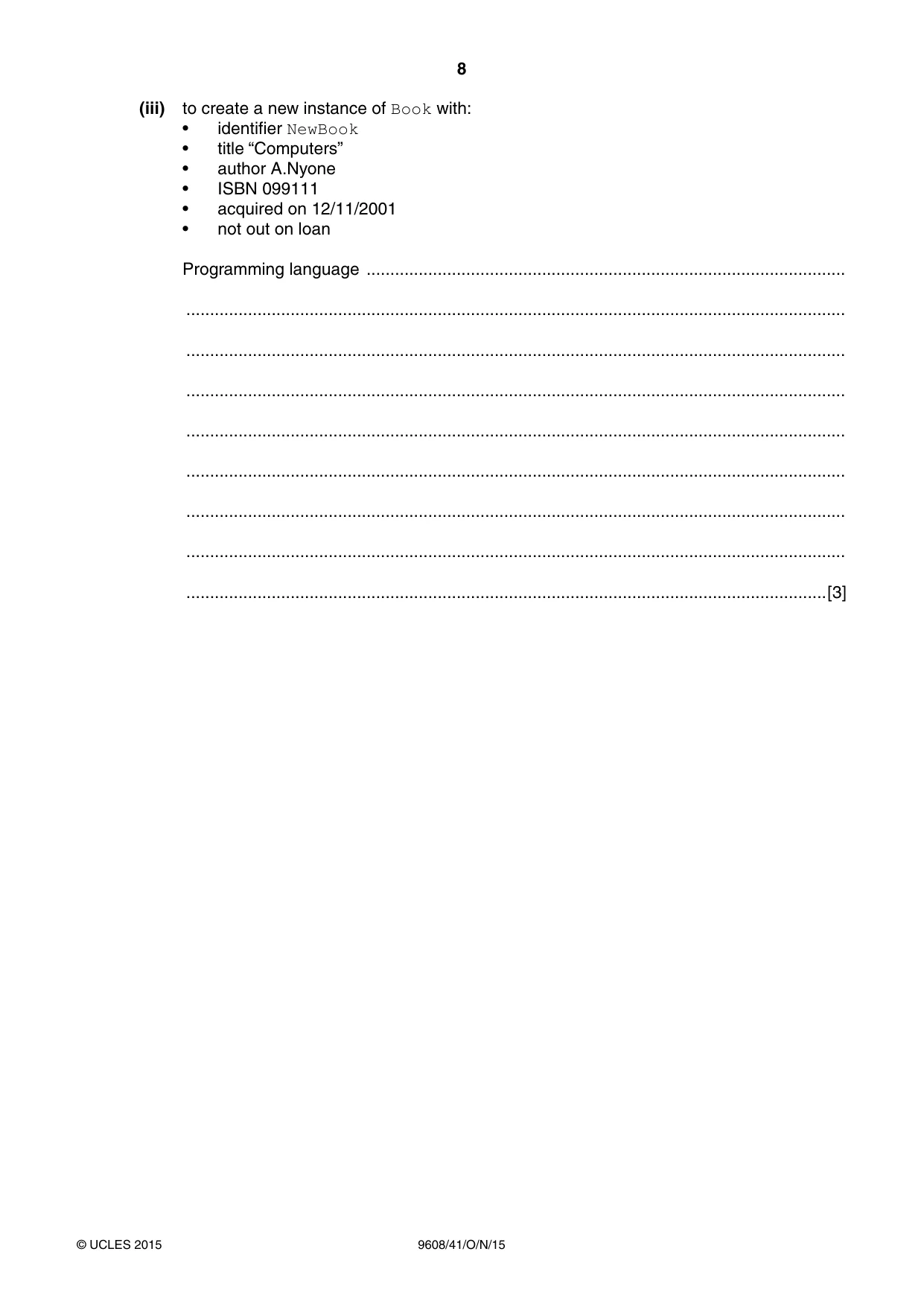 Cambridge A Level Computer Science 9608 2015 Oct/Nov Paper 4 · Variant 1 question paper, page 8 of 16