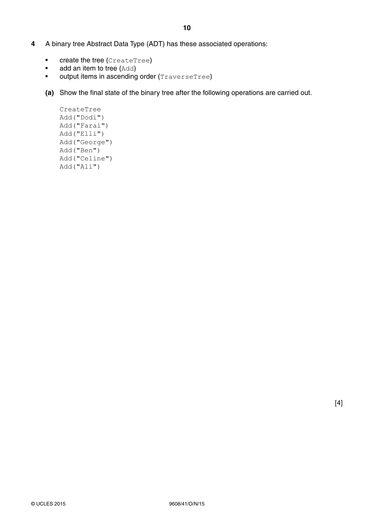 Cambridge A Level Computer Science 9608 2015 Oct/Nov Paper 4 · Variant 1 question paper, page 10 of 16