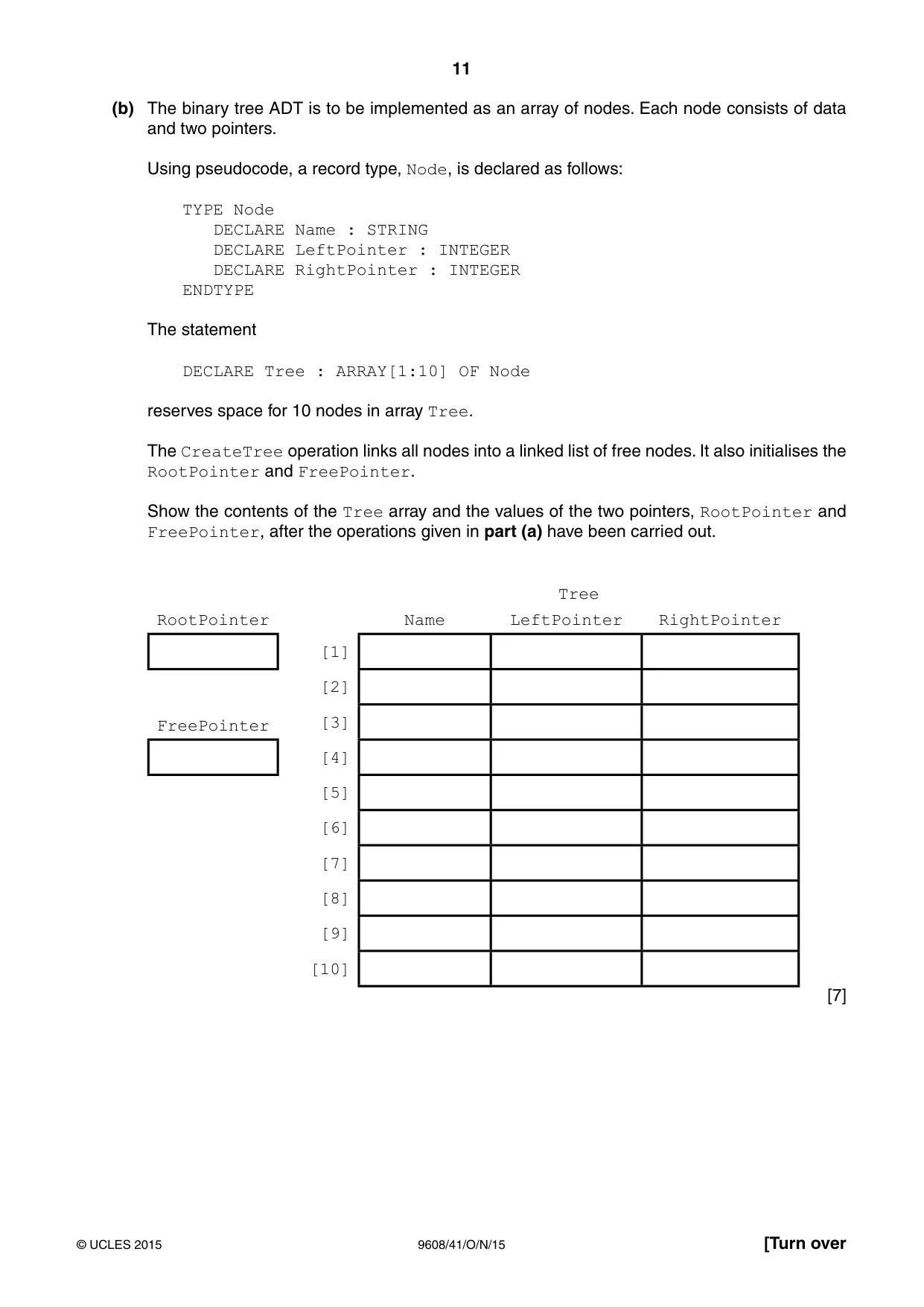 Cambridge A Level Computer Science 9608 2015 Oct/Nov Paper 4 · Variant 1 question paper, page 11 of 16