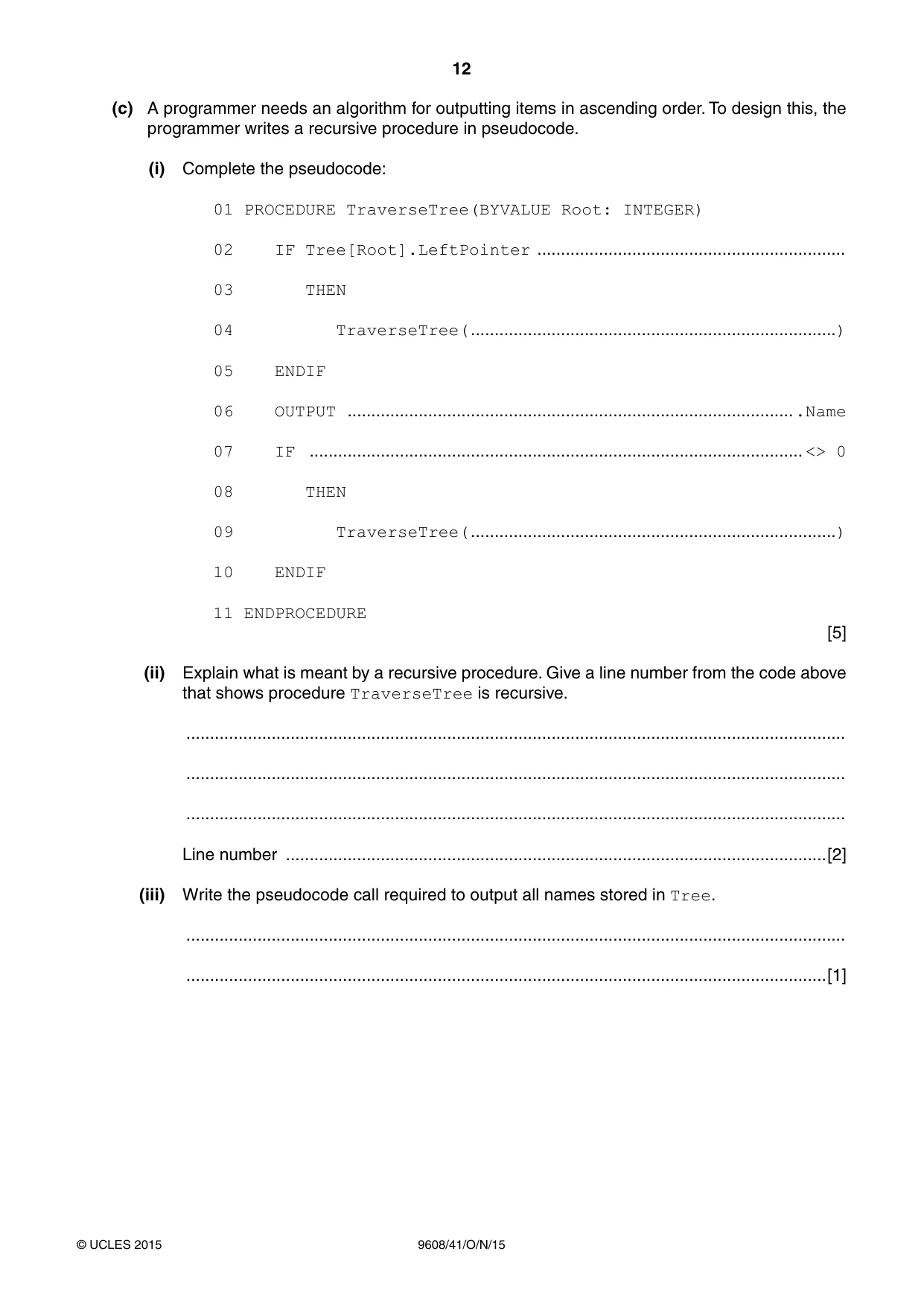 Cambridge A Level Computer Science 9608 2015 Oct/Nov Paper 4 · Variant 1 question paper, page 12 of 16