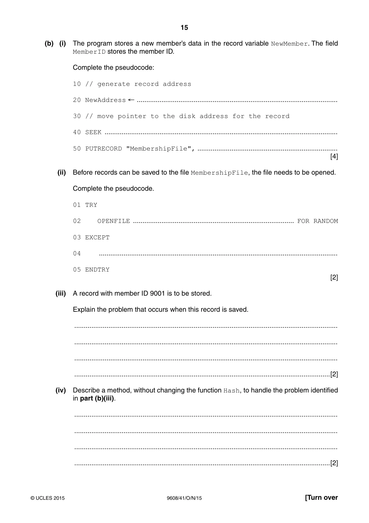 Cambridge A Level Computer Science 9608 2015 Oct/Nov Paper 4 · Variant 1 question paper, page 15 of 16