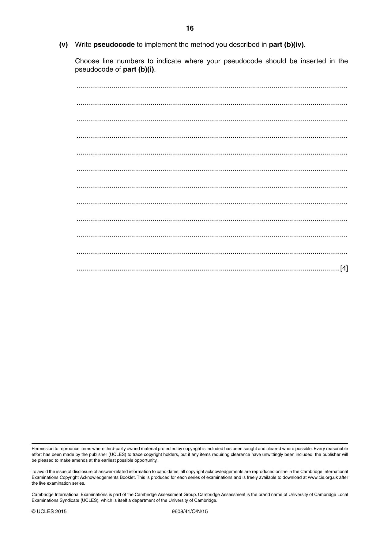 Cambridge A Level Computer Science 9608 2015 Oct/Nov Paper 4 · Variant 1 question paper, page 16 of 16