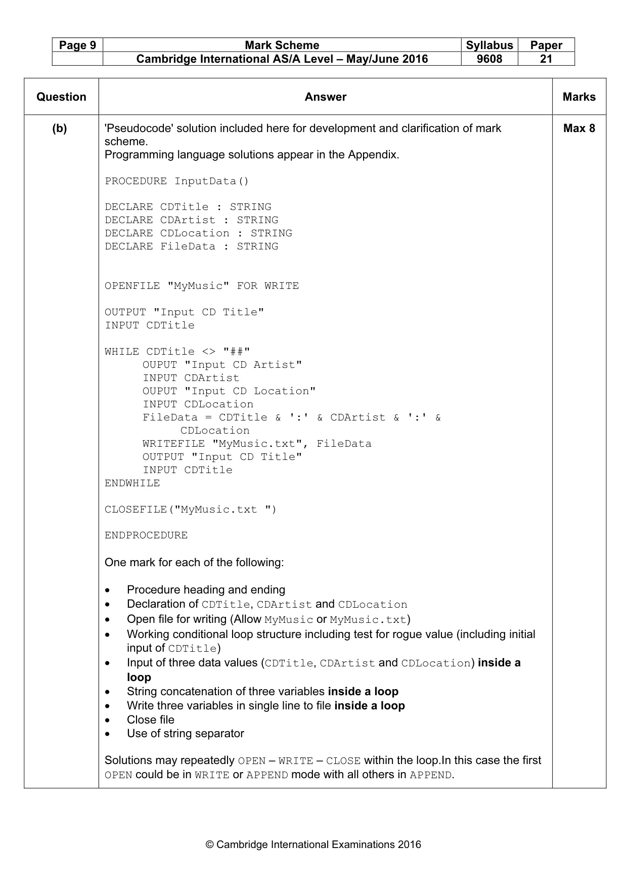 Mark scheme, page 9 of 14