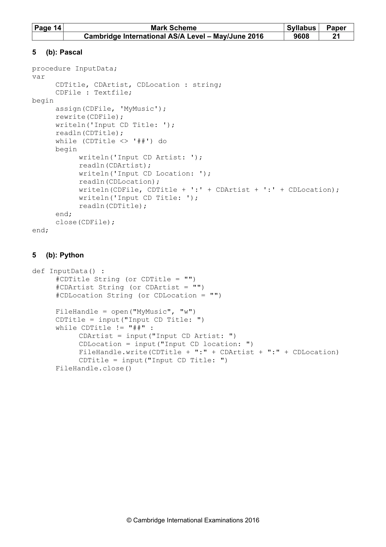 Mark scheme, page 14 of 14