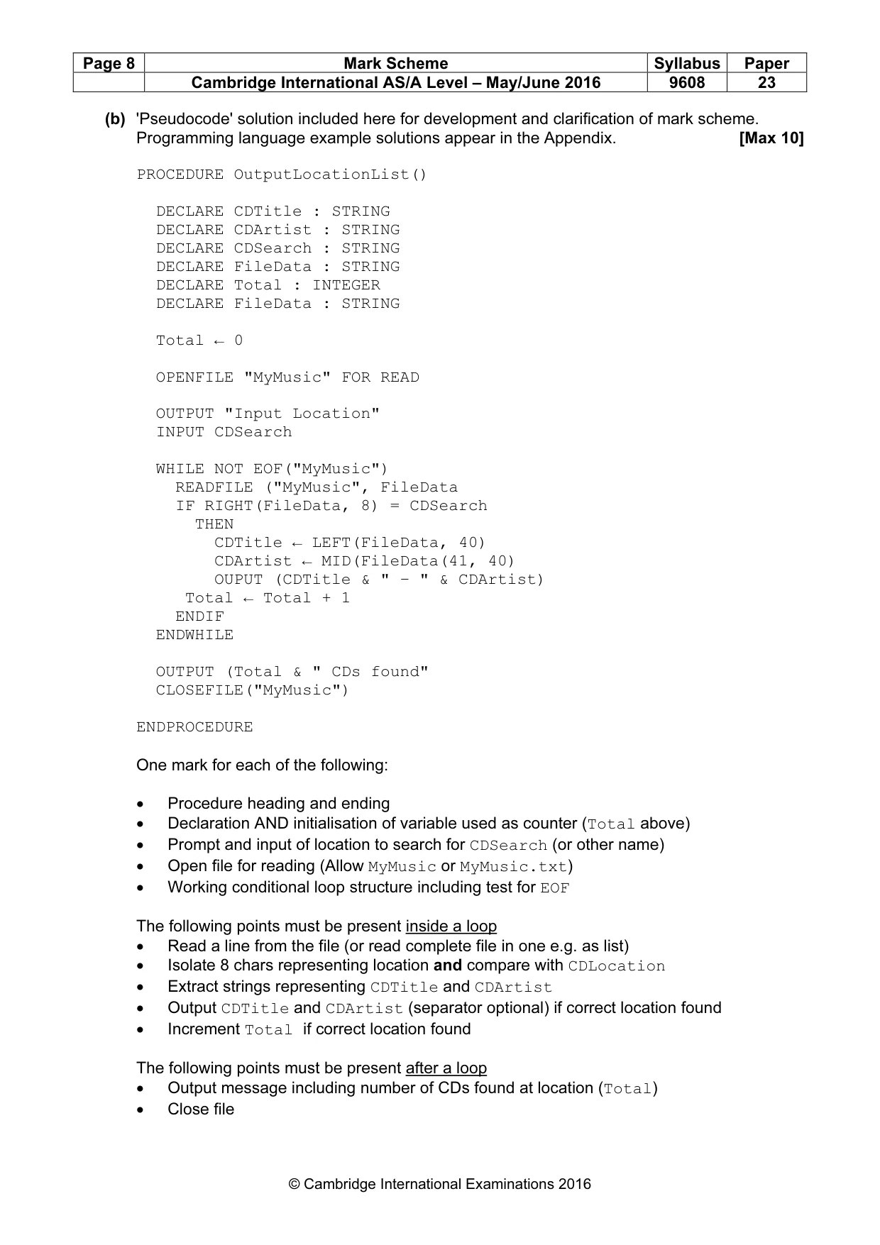 Mark scheme, page 8 of 12
