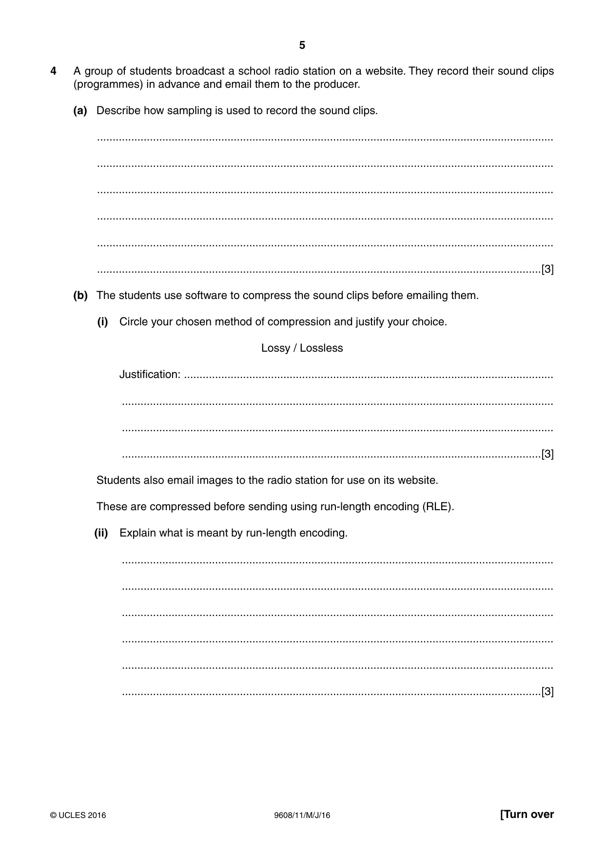 Cambridge A Level Computer Science 9608 2016 May/June Paper 1 · Variant 1 question paper, page 5 of 16