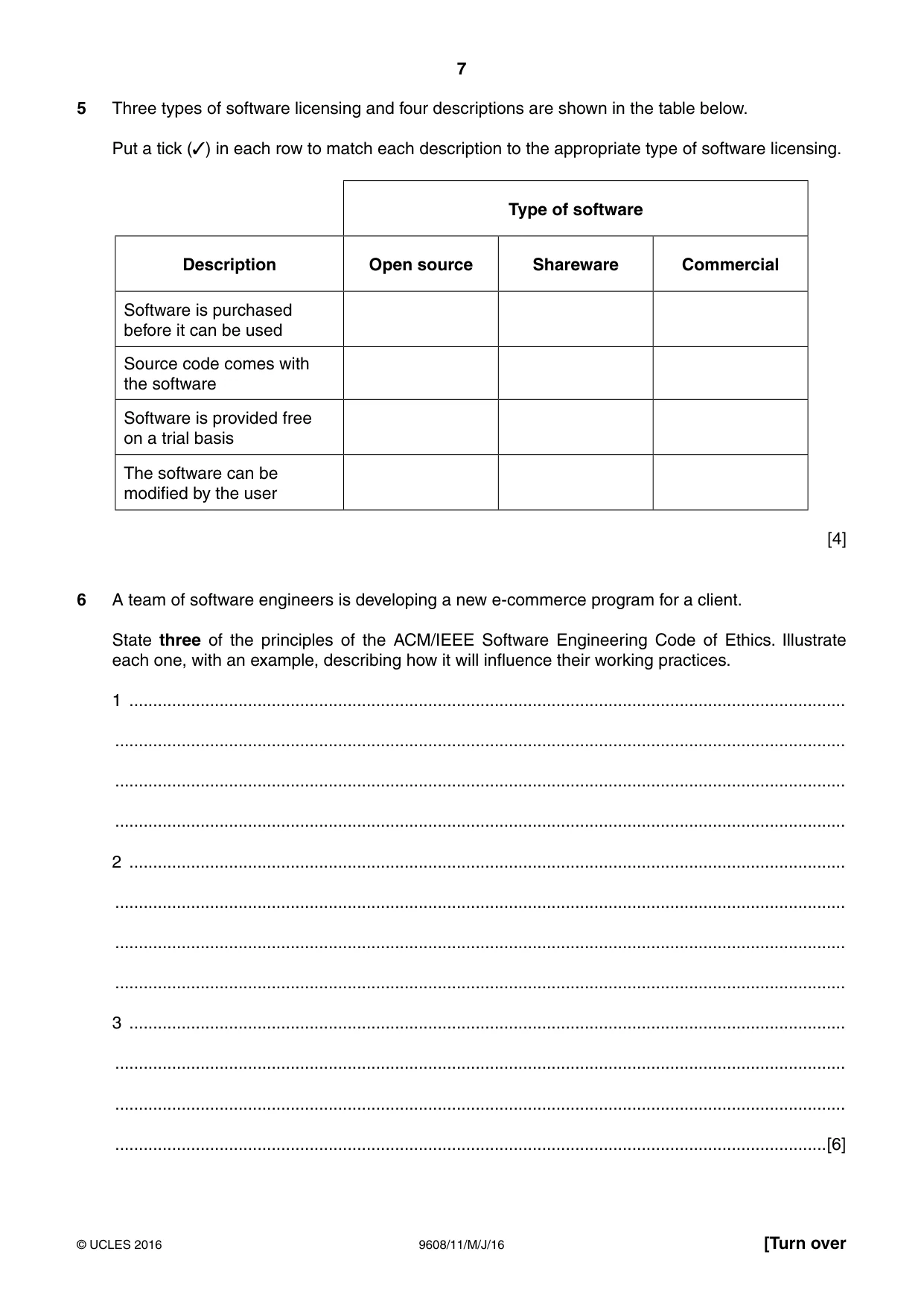 Cambridge A Level Computer Science 9608 2016 May/June Paper 1 · Variant 1 question paper, page 7 of 16