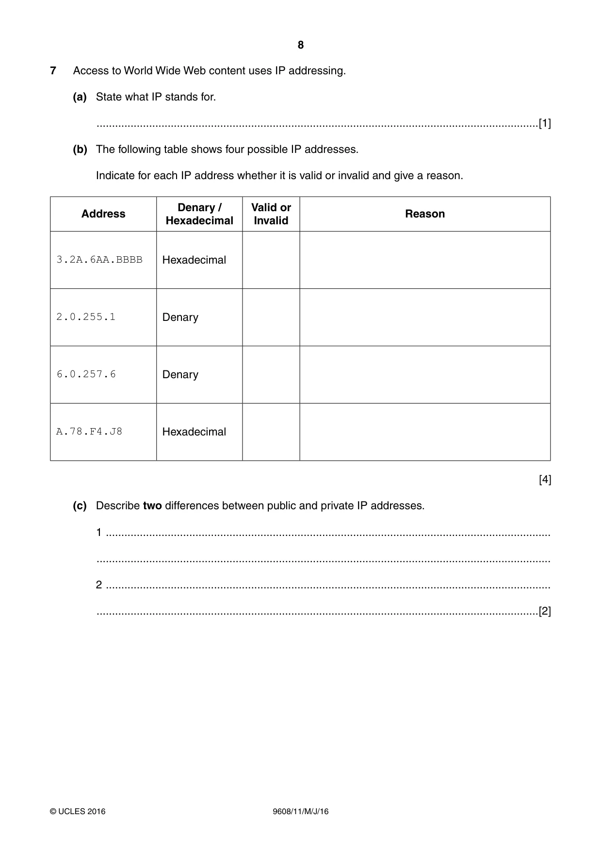Cambridge A Level Computer Science 9608 2016 May/June Paper 1 · Variant 1 question paper, page 8 of 16