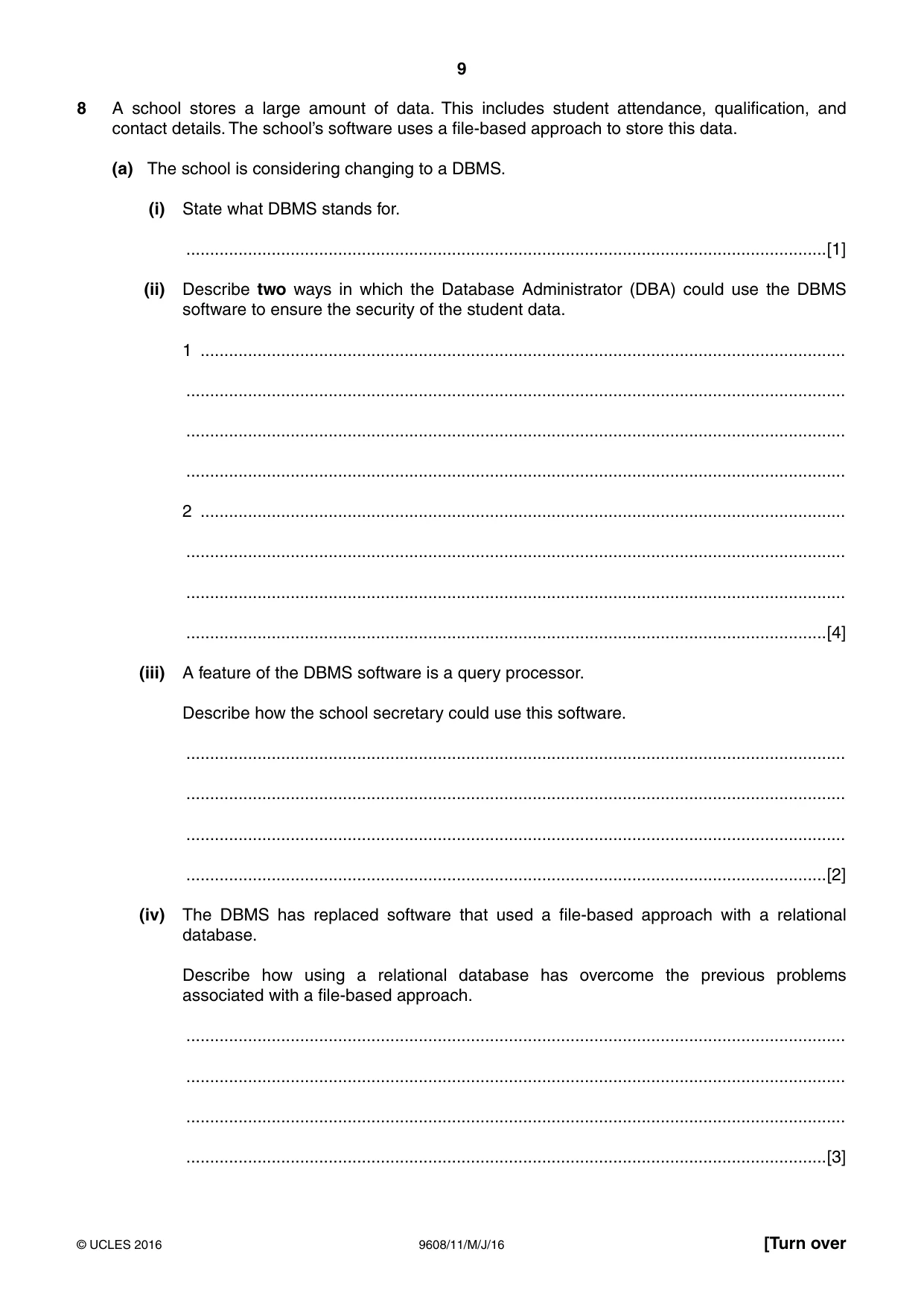 Cambridge A Level Computer Science 9608 2016 May/June Paper 1 · Variant 1 question paper, page 9 of 16