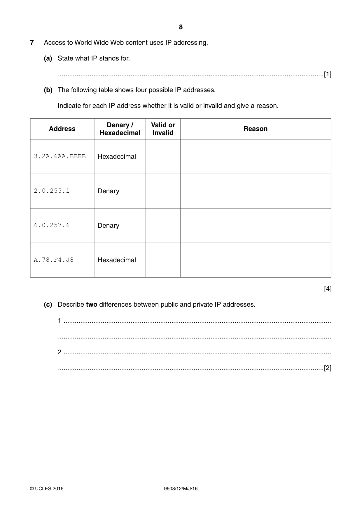 Cambridge A Level Computer Science 9608 2016 May/June Paper 1 · Variant 2 question paper, page 8 of 16