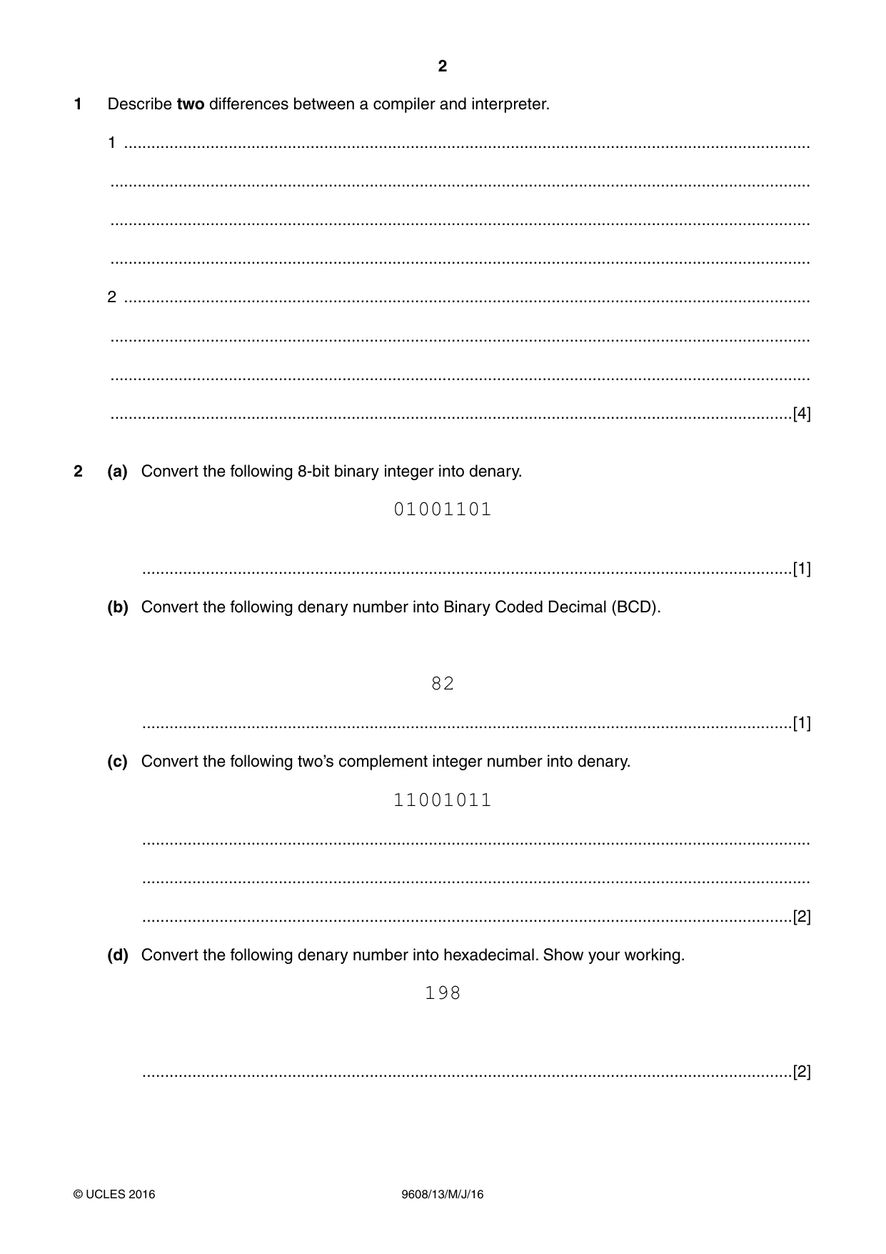 Cambridge A Level Computer Science 9608 2016 May/June Paper 1 · Variant 3 question paper, page 2 of 16