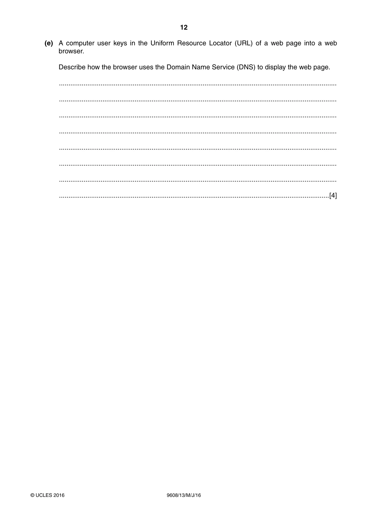 Cambridge A Level Computer Science 9608 2016 May/June Paper 1 · Variant 3 question paper, page 12 of 16