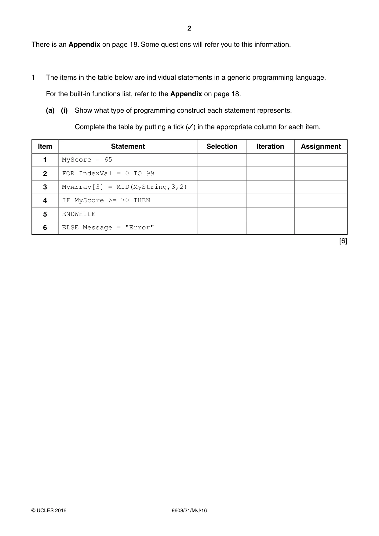 Cambridge A Level Computer Science 9608 2016 May/June Paper 2 · Variant 1 question paper, page 2 of 20