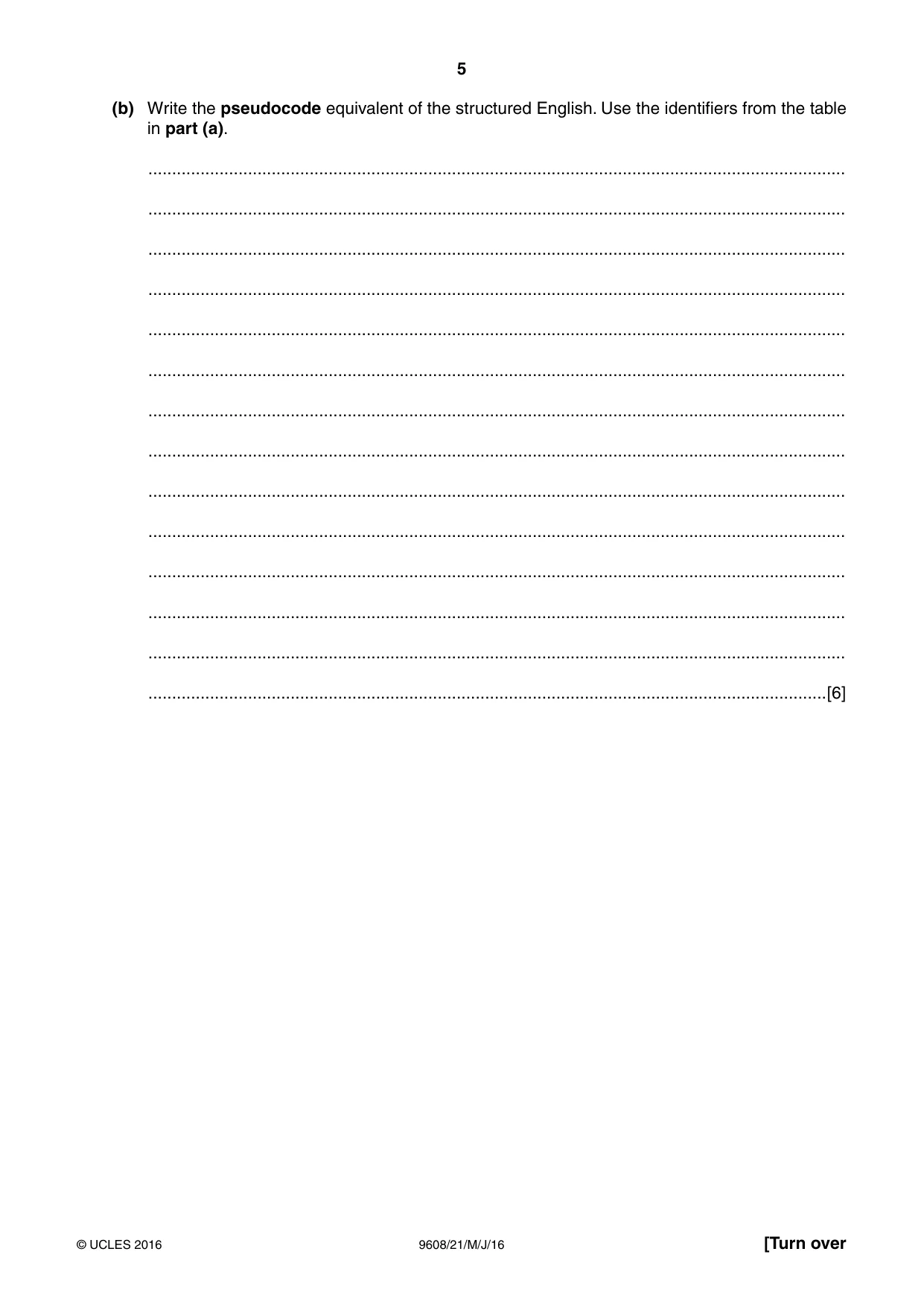 Cambridge A Level Computer Science 9608 2016 May/June Paper 2 · Variant 1 question paper, page 5 of 20