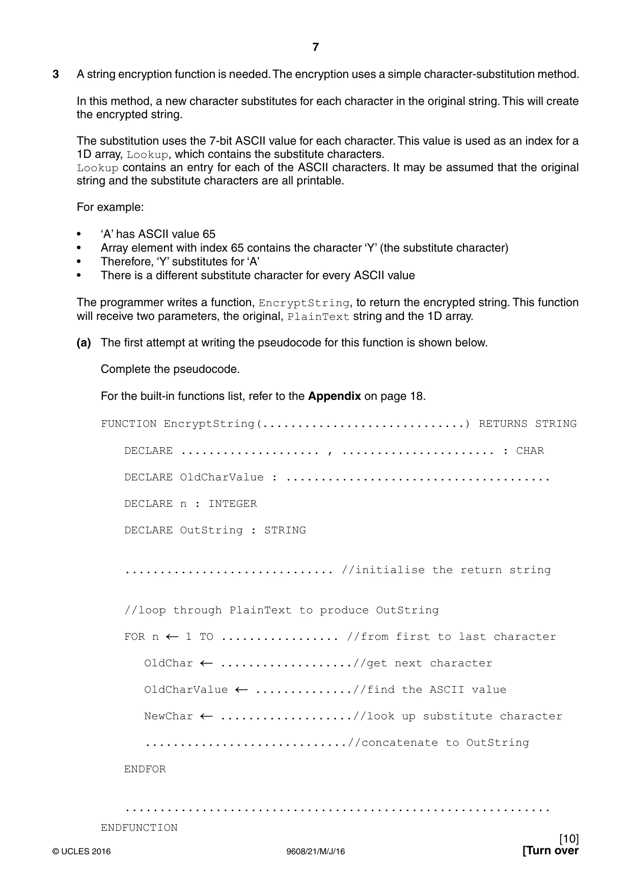 Cambridge A Level Computer Science 9608 2016 May/June Paper 2 · Variant 1 question paper, page 7 of 20