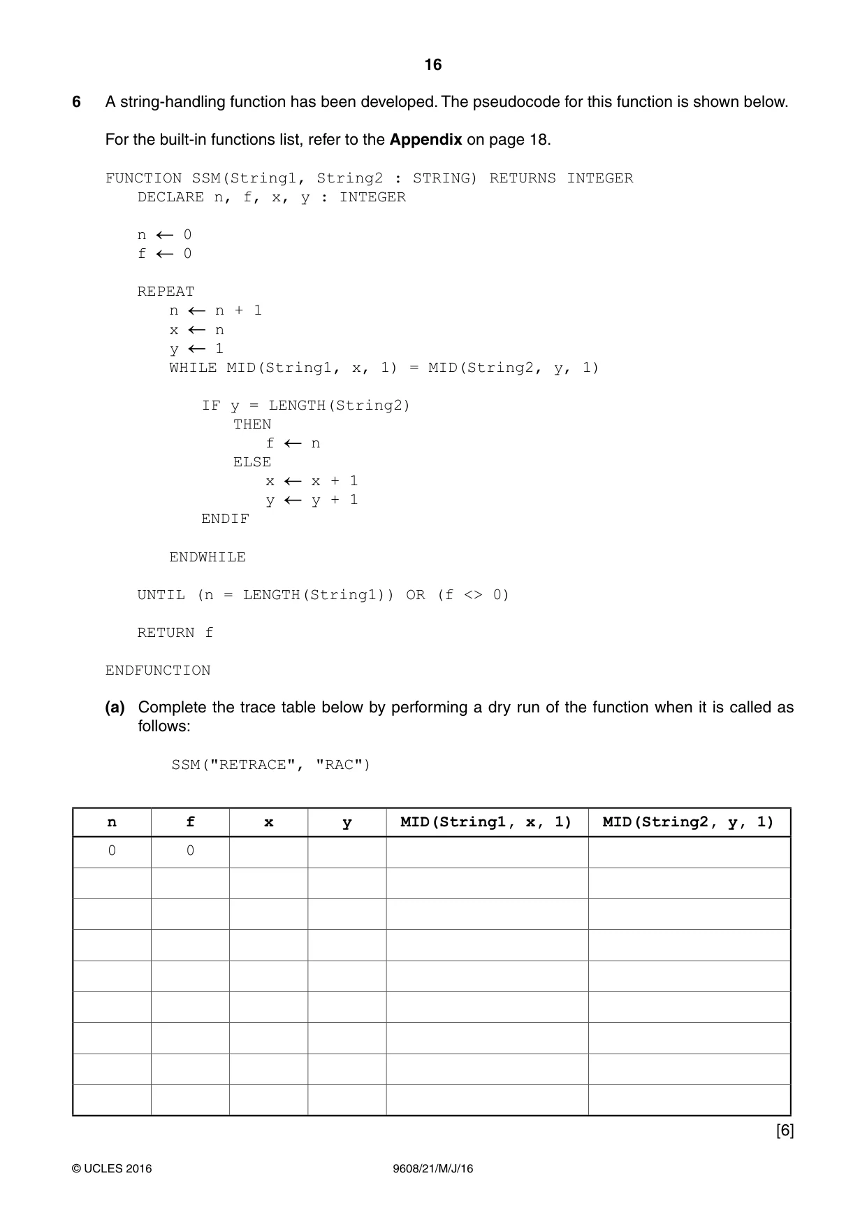 Cambridge A Level Computer Science 9608 2016 May/June Paper 2 · Variant 1 question paper, page 16 of 20