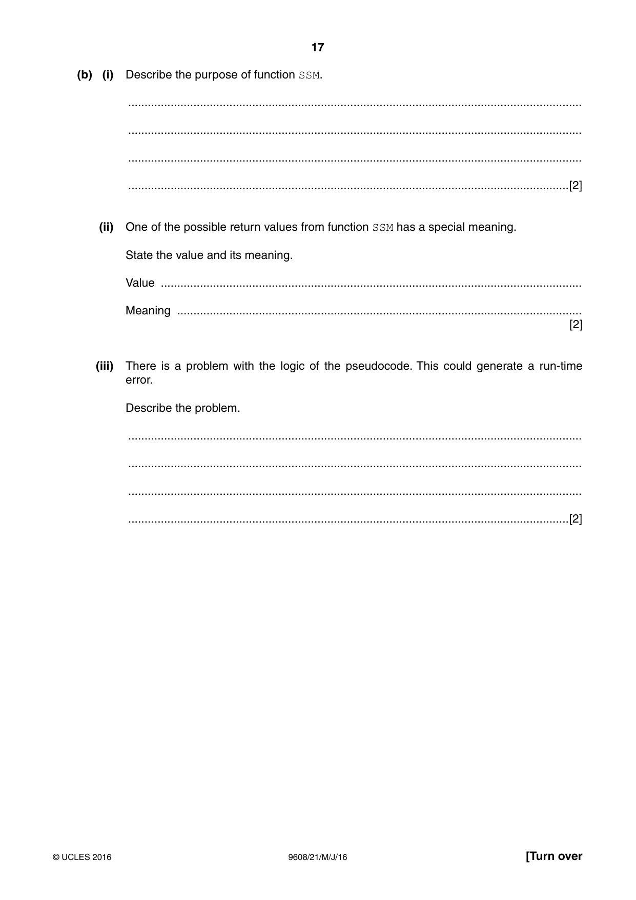 Cambridge A Level Computer Science 9608 2016 May/June Paper 2 · Variant 1 question paper, page 17 of 20
