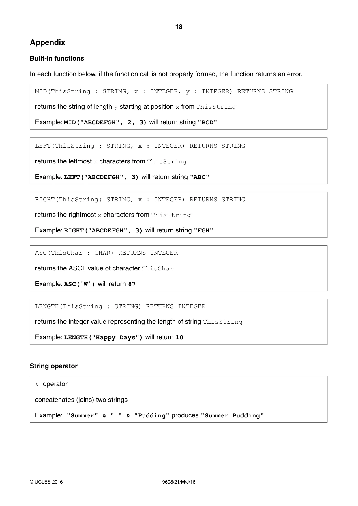 Cambridge A Level Computer Science 9608 2016 May/June Paper 2 · Variant 1 question paper, page 18 of 20