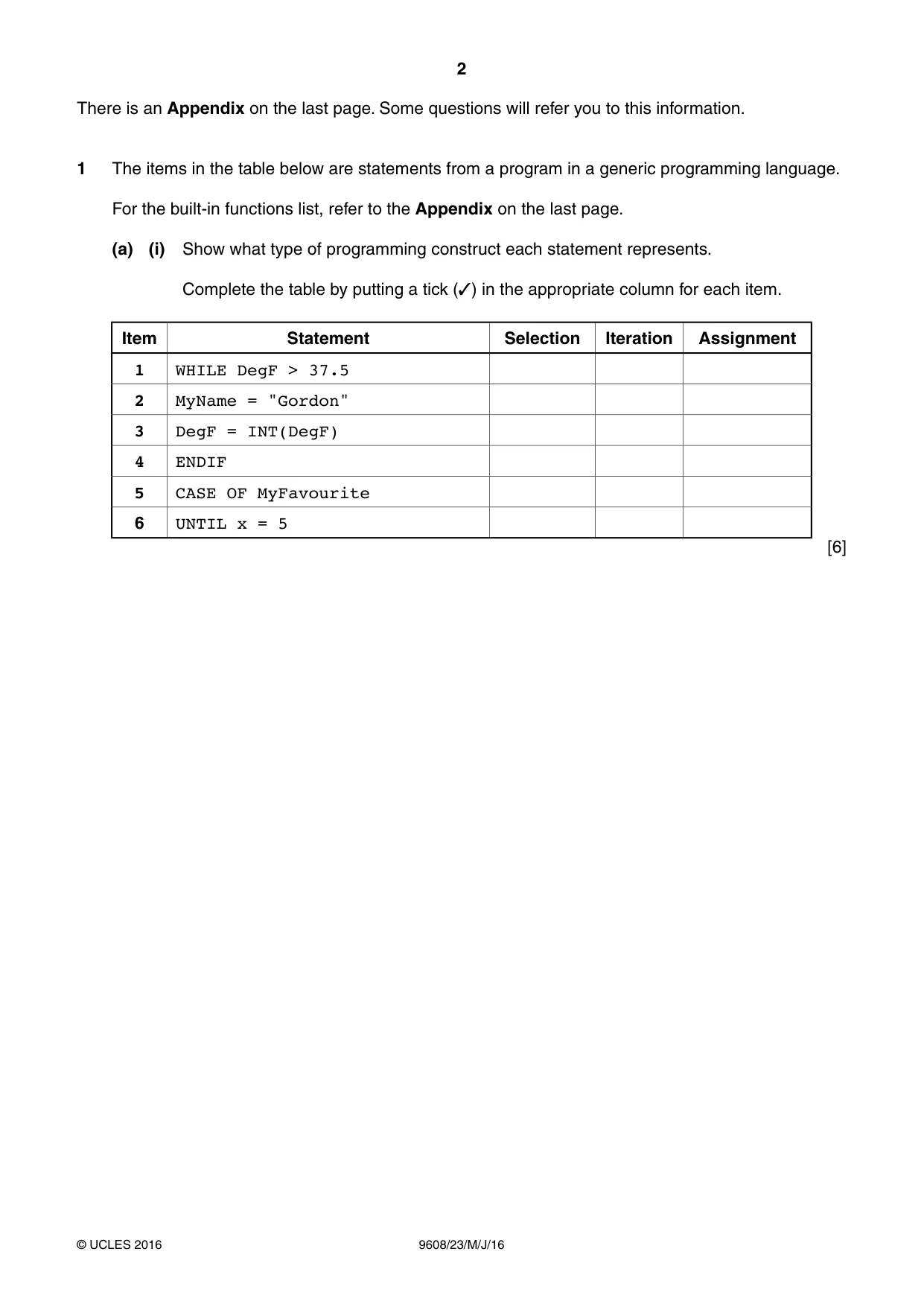 Cambridge A Level Computer Science 9608 2016 May/June Paper 2 · Variant 3 question paper, page 2 of 16