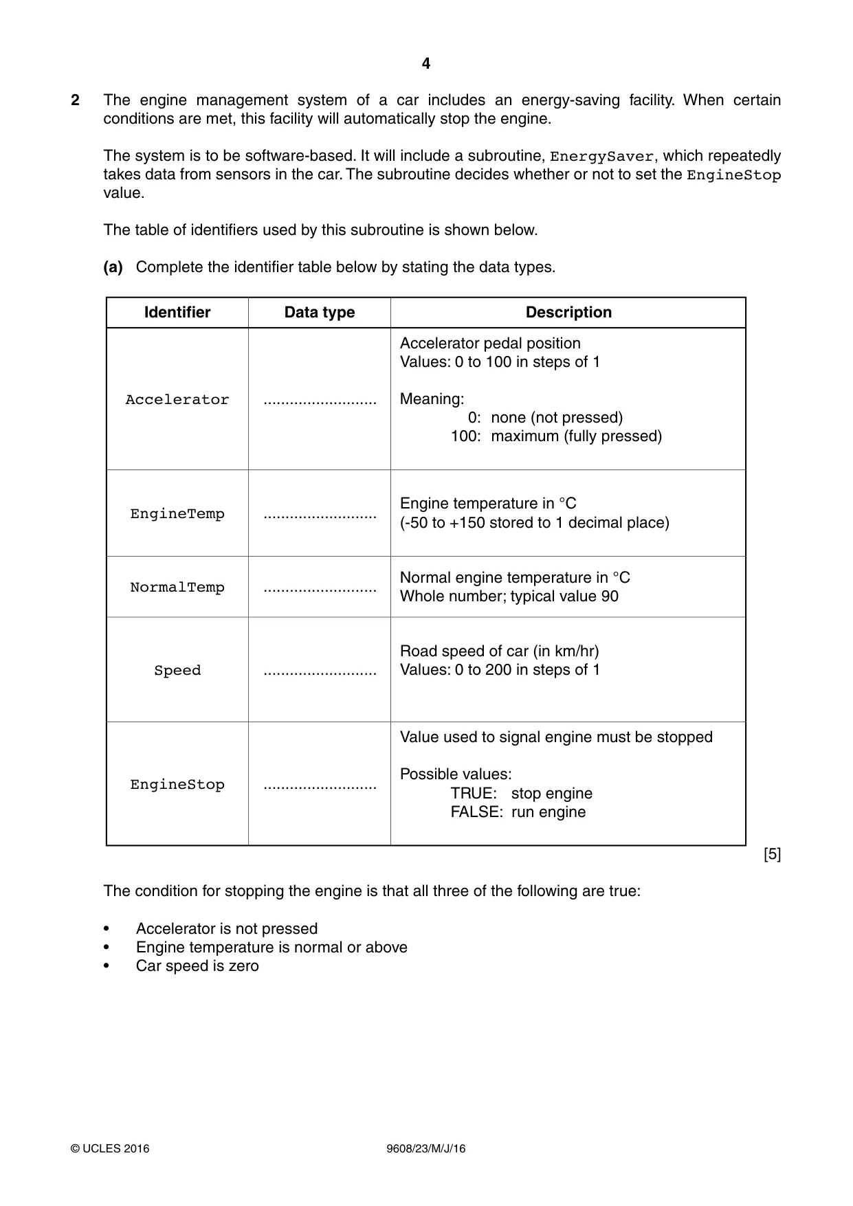 Cambridge A Level Computer Science 9608 2016 May/June Paper 2 · Variant 3 question paper, page 4 of 16