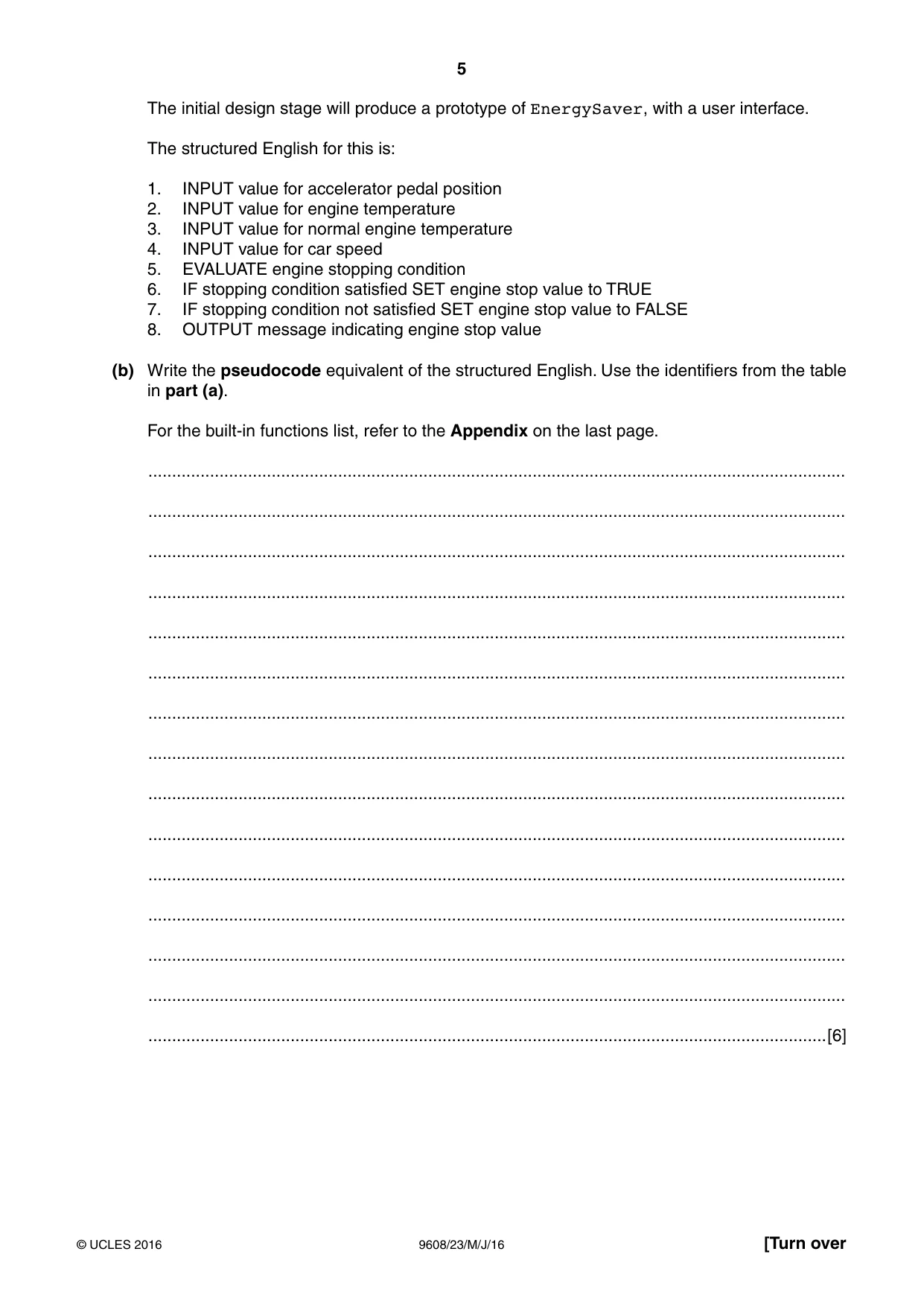 Cambridge A Level Computer Science 9608 2016 May/June Paper 2 · Variant 3 question paper, page 5 of 16