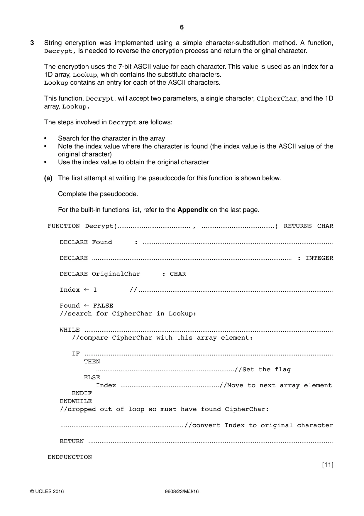 Cambridge A Level Computer Science 9608 2016 May/June Paper 2 · Variant 3 question paper, page 6 of 16