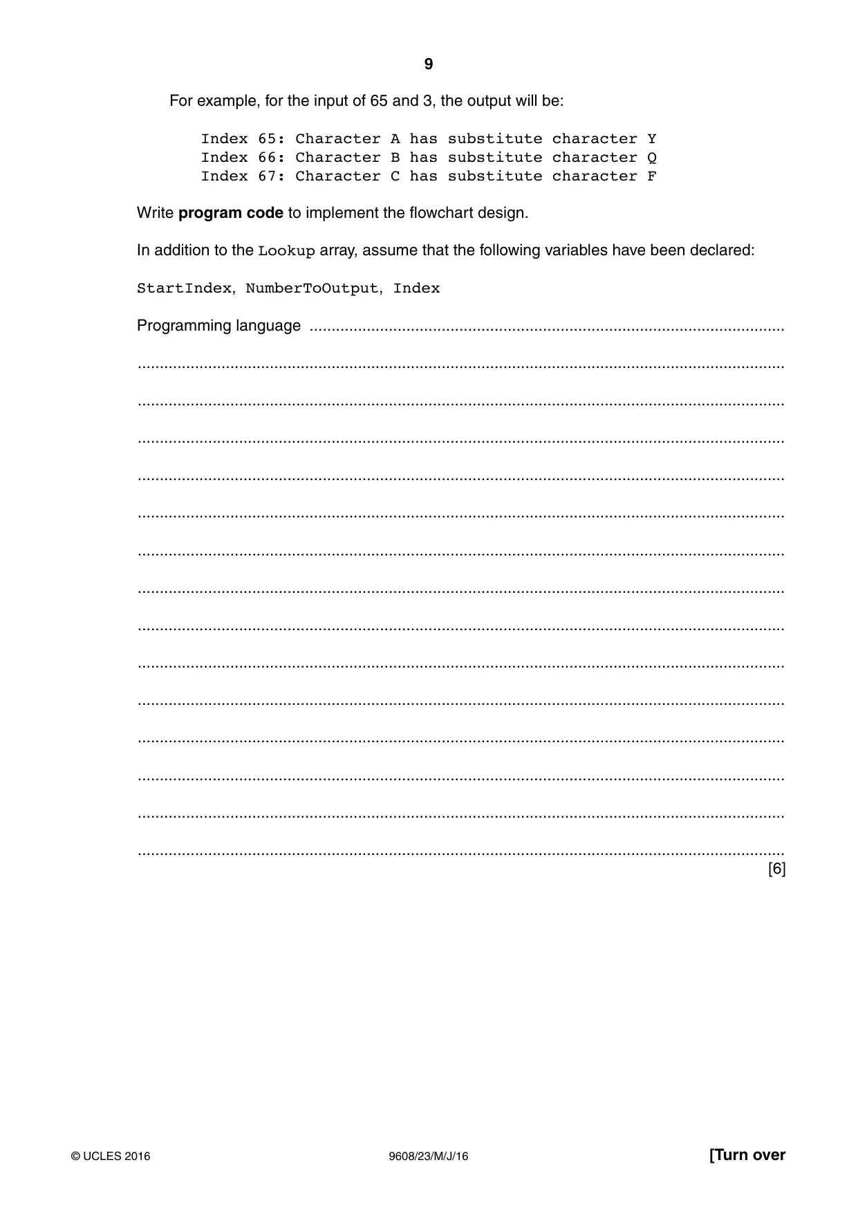 Cambridge A Level Computer Science 9608 2016 May/June Paper 2 · Variant 3 question paper, page 9 of 16