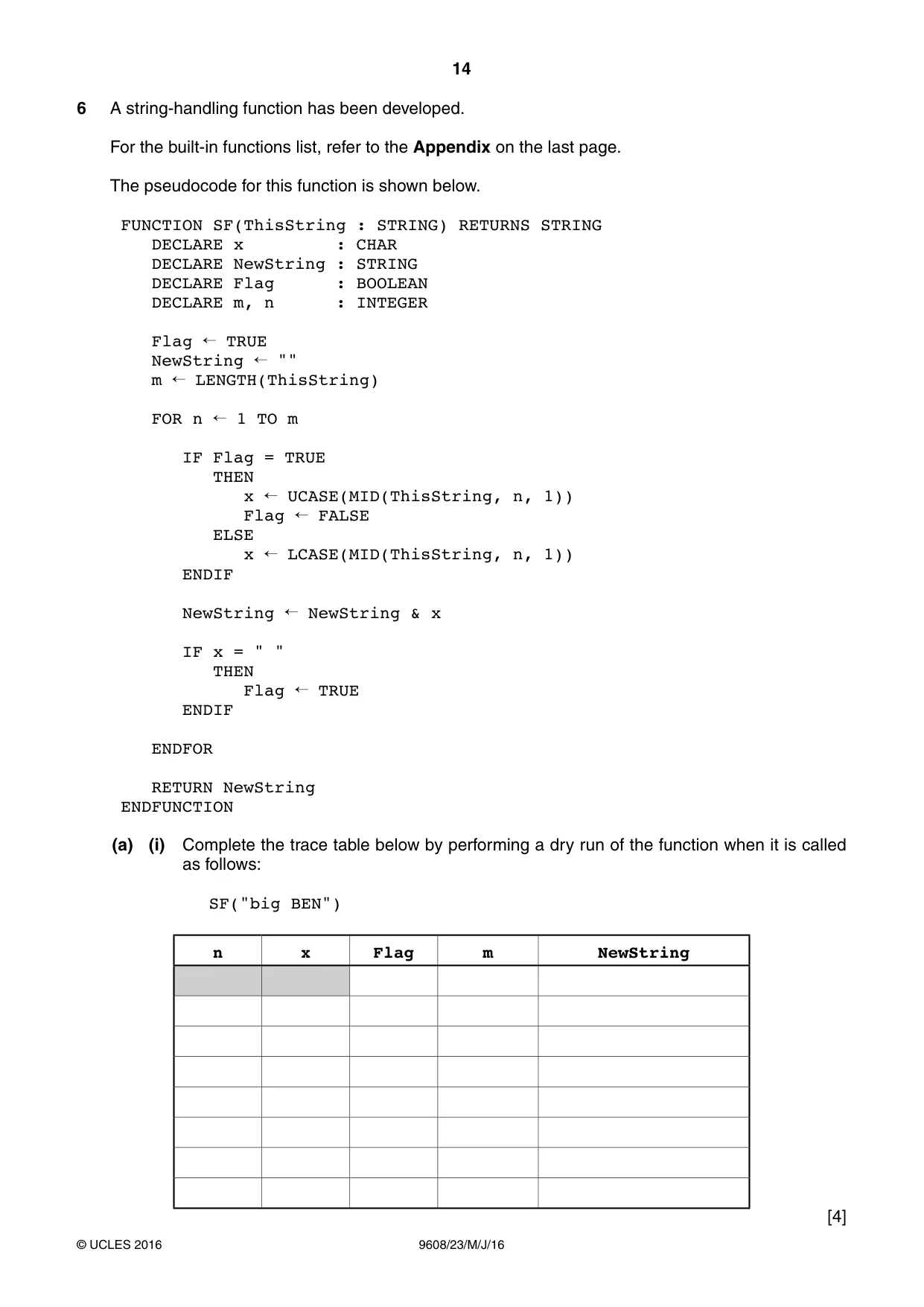 Cambridge A Level Computer Science 9608 2016 May/June Paper 2 · Variant 3 question paper, page 14 of 16