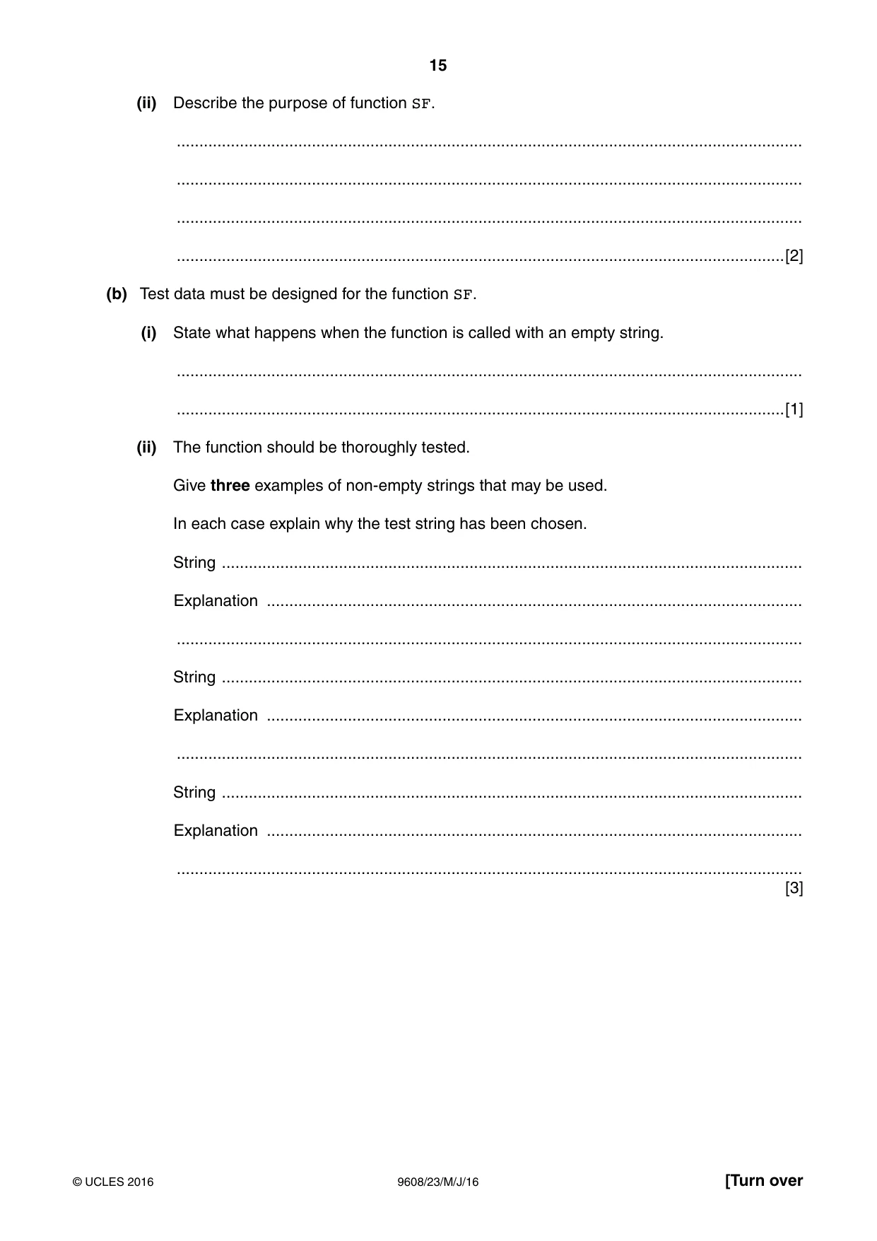 Cambridge A Level Computer Science 9608 2016 May/June Paper 2 · Variant 3 question paper, page 15 of 16