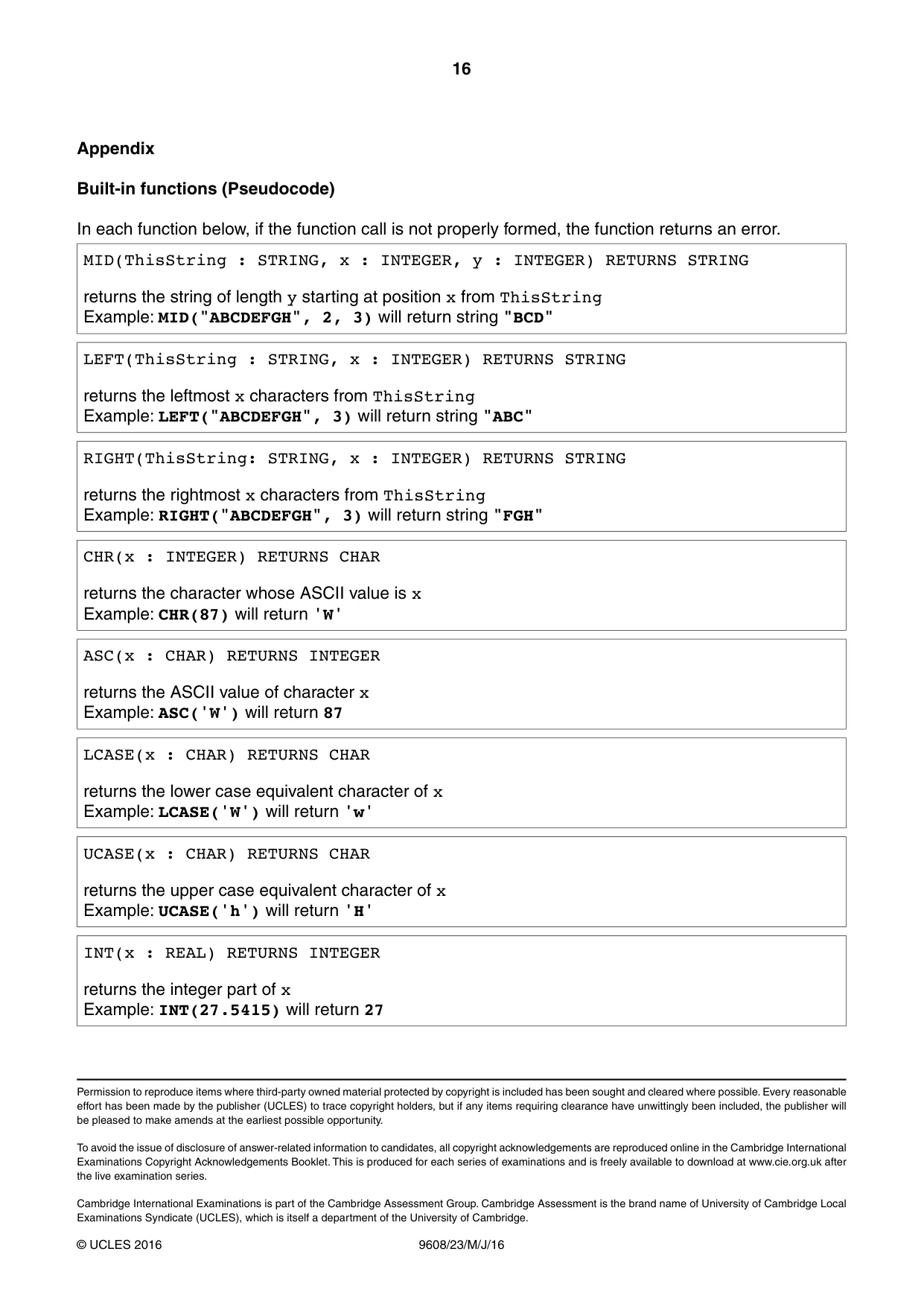 Cambridge A Level Computer Science 9608 2016 May/June Paper 2 · Variant 3 question paper, page 16 of 16