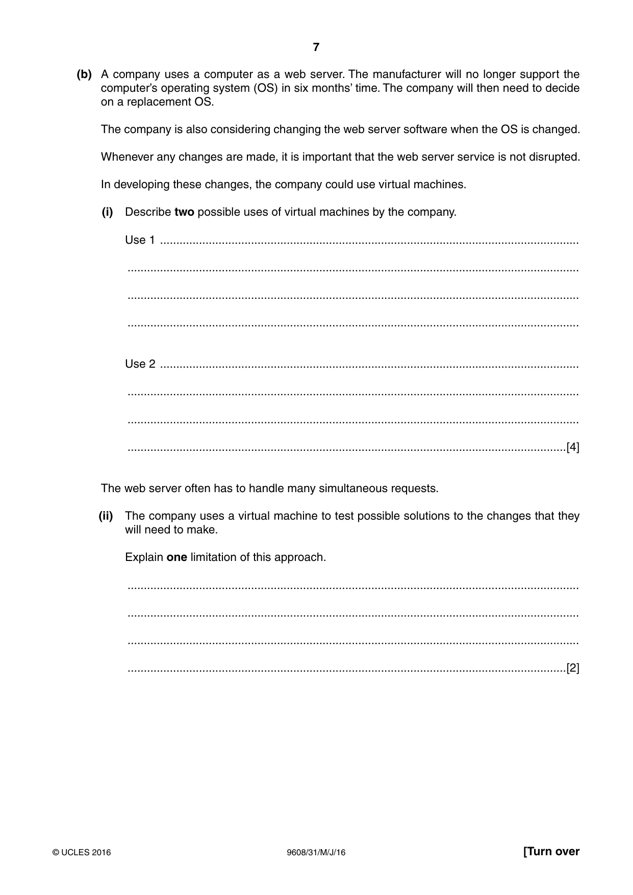 Cambridge A Level Computer Science 9608 2016 May/June Paper 3 · Variant 1 question paper, page 7 of 16